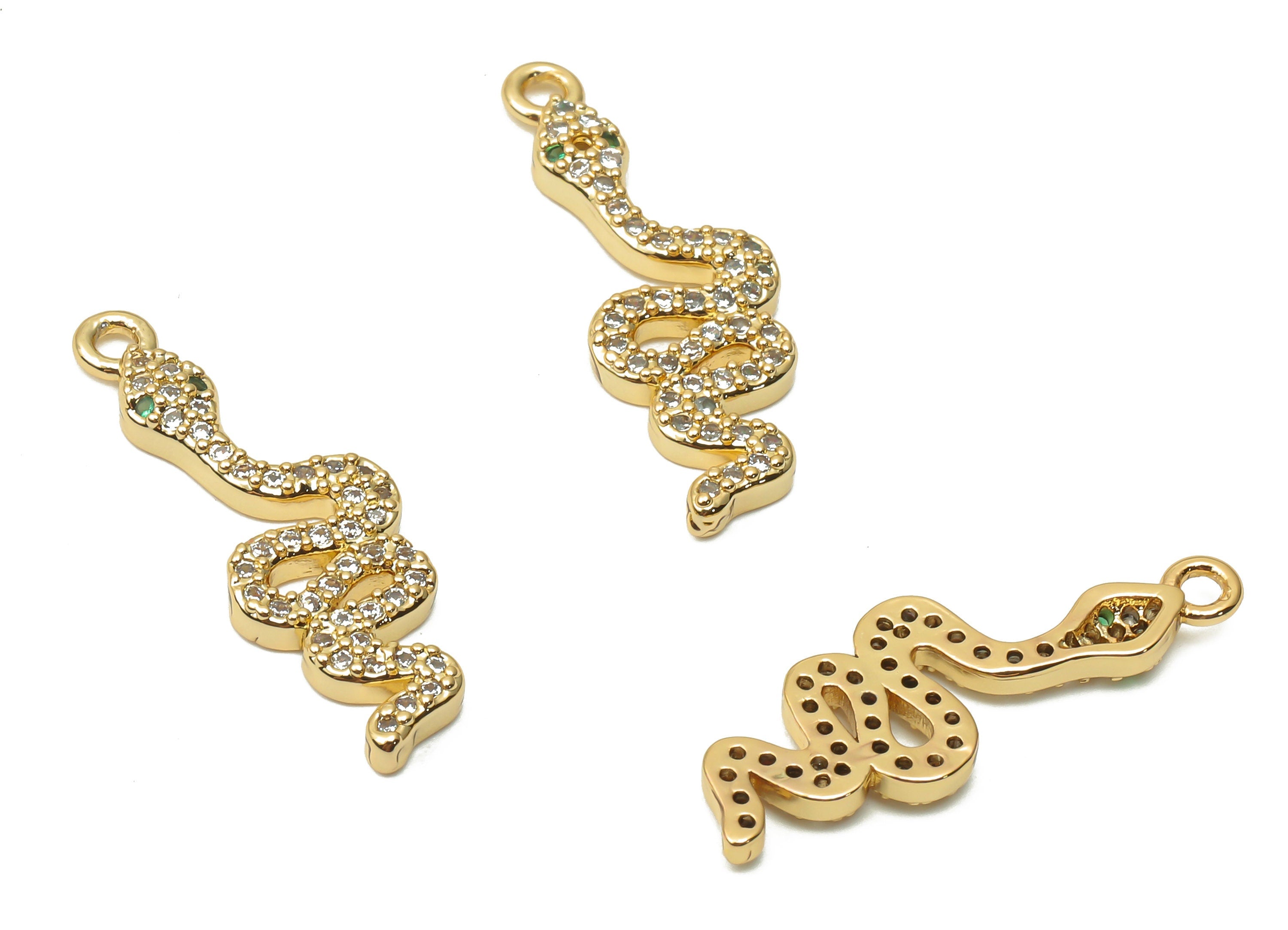 Brass Infinity Snake Earring Charm with Zircons - Gold Plated Infinity Snake Pendant - 18K Real Gold Plated - 29.14x12.3x2.78mm - RGP4925 - DOMEDBAZAAR