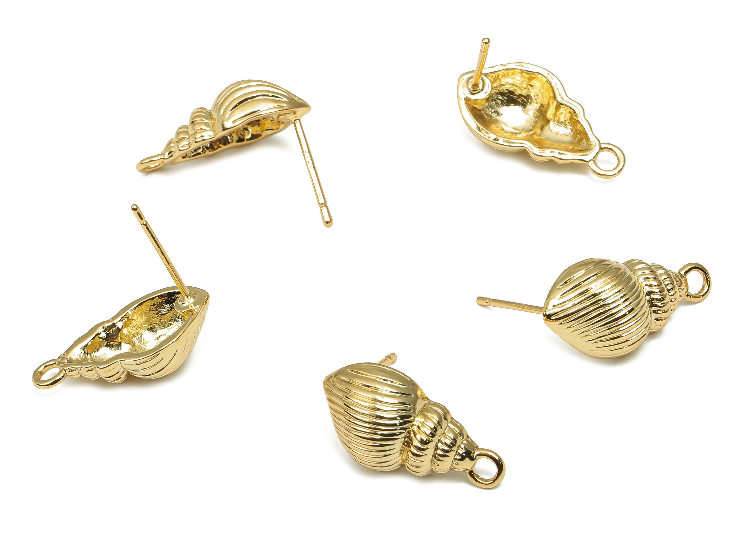 Brass Stud Earring - Brass Whelk Seashell Conch Earring - 18K Real Gold Plated Brass Post - Imitation Silver Stud - 19.4x10.1x1.4mm -RGP4554 - DOMEDBAZAAR
