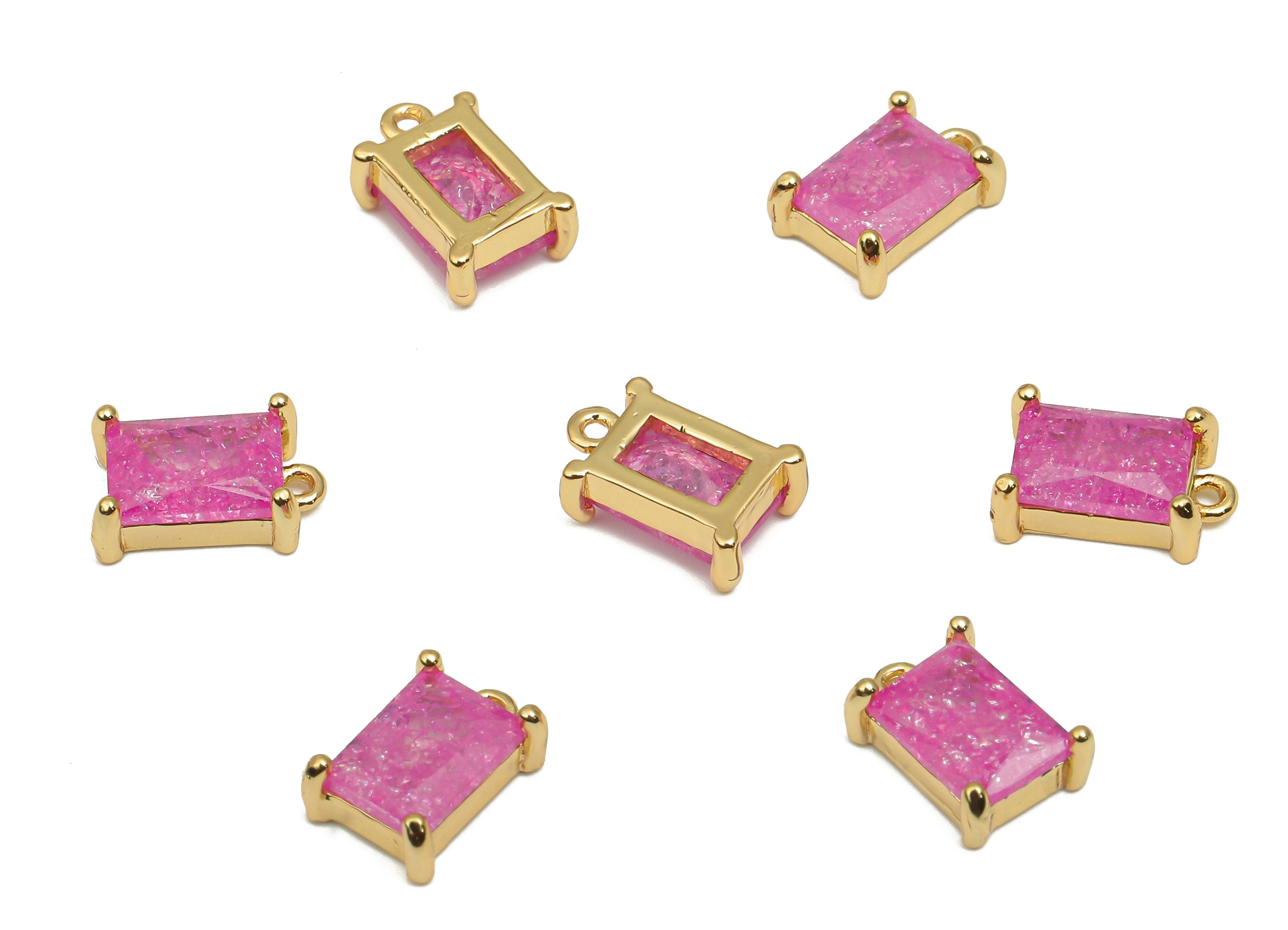 Brass Earring Charms - Brass Pink Gold CZ Rectangle Pendant - 18K Real Gold Plated Brass Pendant - For Bracelet - 9.37x6.4x3.02mm - RGP4556A - DOMEDBAZAAR
