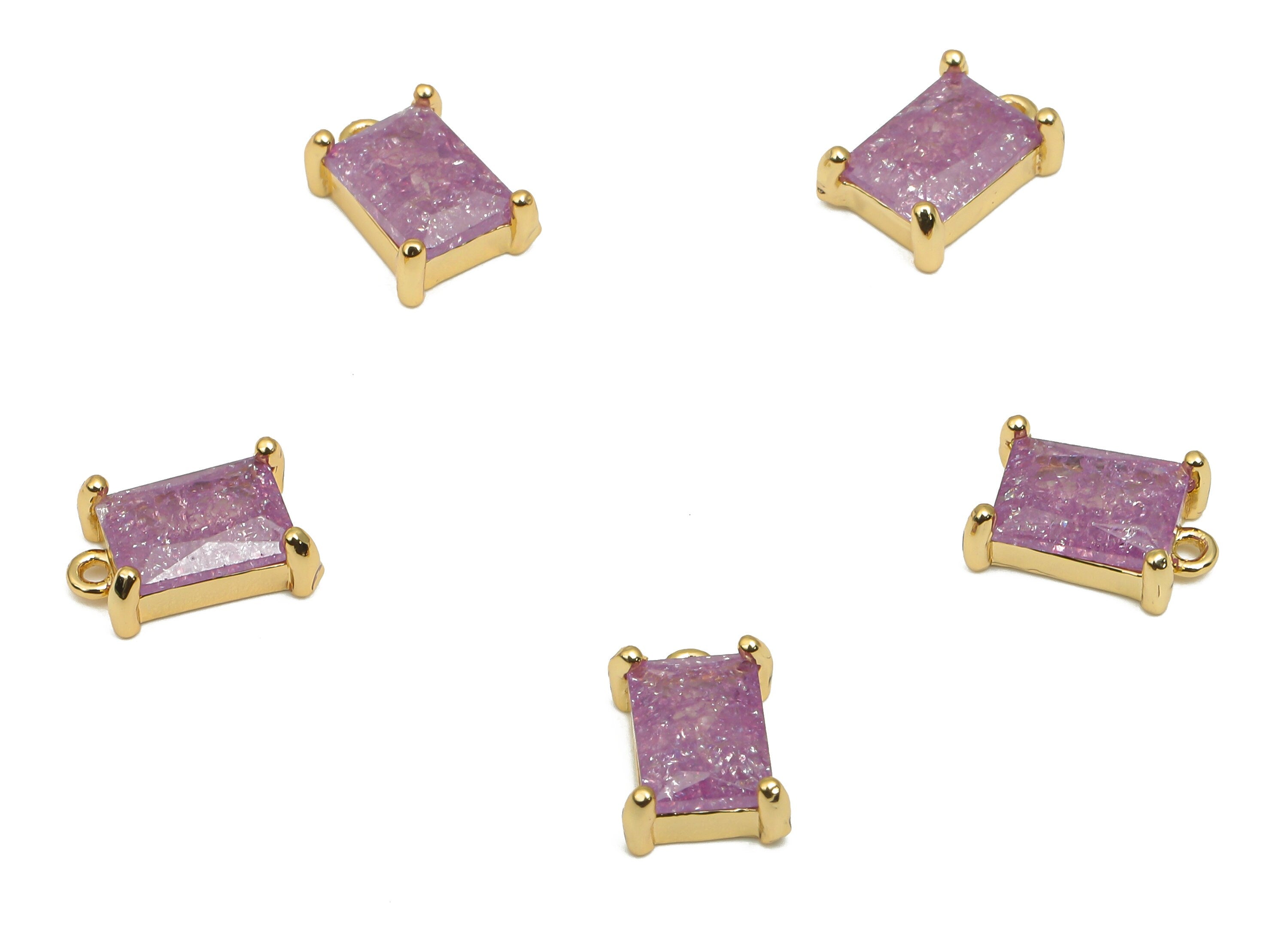 Brass Earring Charms - Brass Purple Gold CZ Rectangle Pendant - 18K Real Gold Plated Brass Pendant - For Bracelet - 9.4x6.4x3mm - RGP4556B - DOMEDBAZAAR
