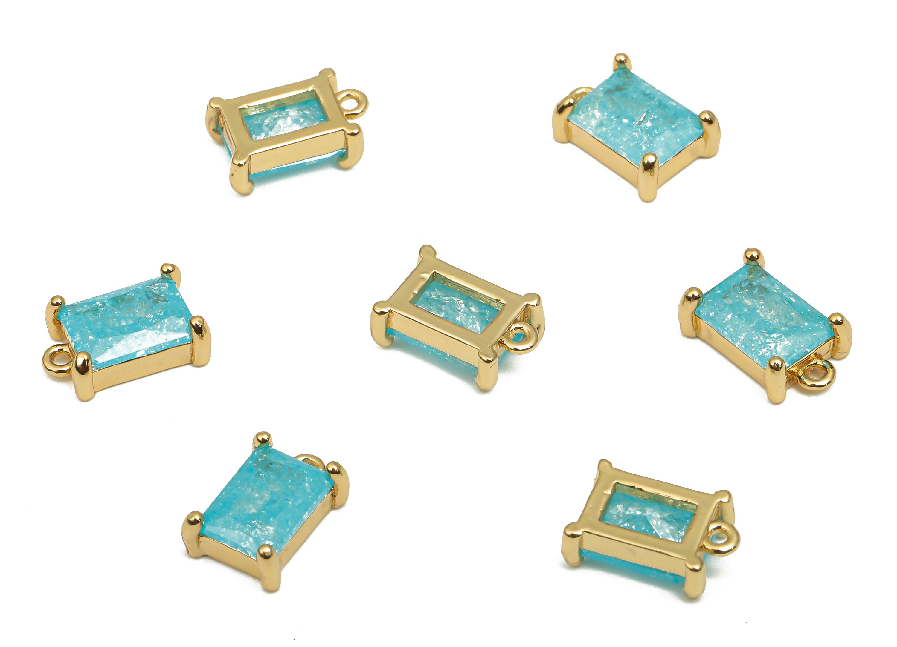 Brass Earring Charms - Brass Blue Gold CZ Rectangle Pendant - 18K Real Gold Plated Brass Pendant - For Bracelet - 9.37x6.4x3.02mm - RGP4556C - DOMEDBAZAAR