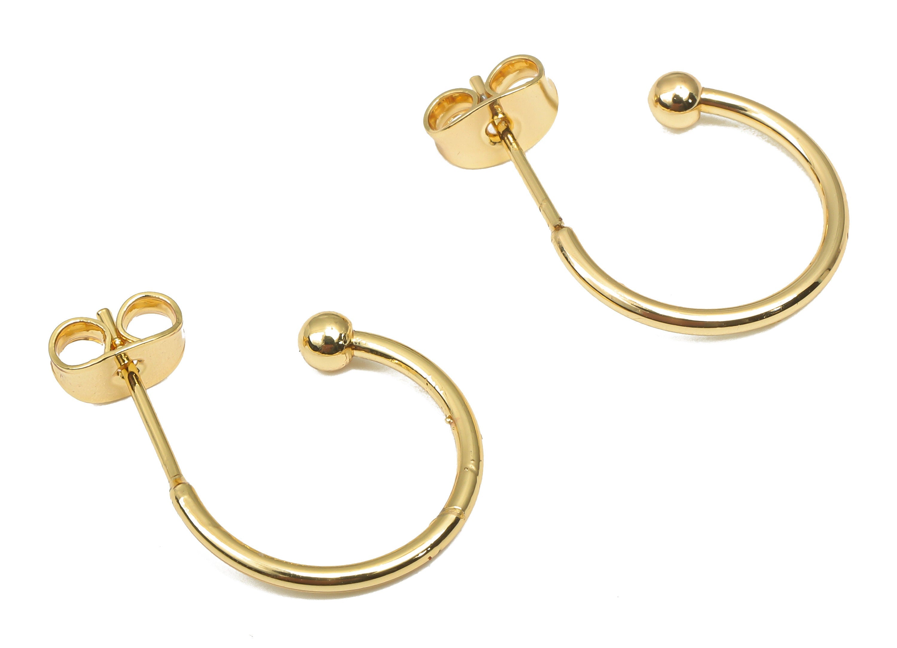Brass Stud Earrings - Brass Gold Open Hoop Earring - 18K Real Gold Plated Brass Post Earring - Earring Findings -20.4x15.47x2.96mm- RGP4557 - DOMEDBAZAAR