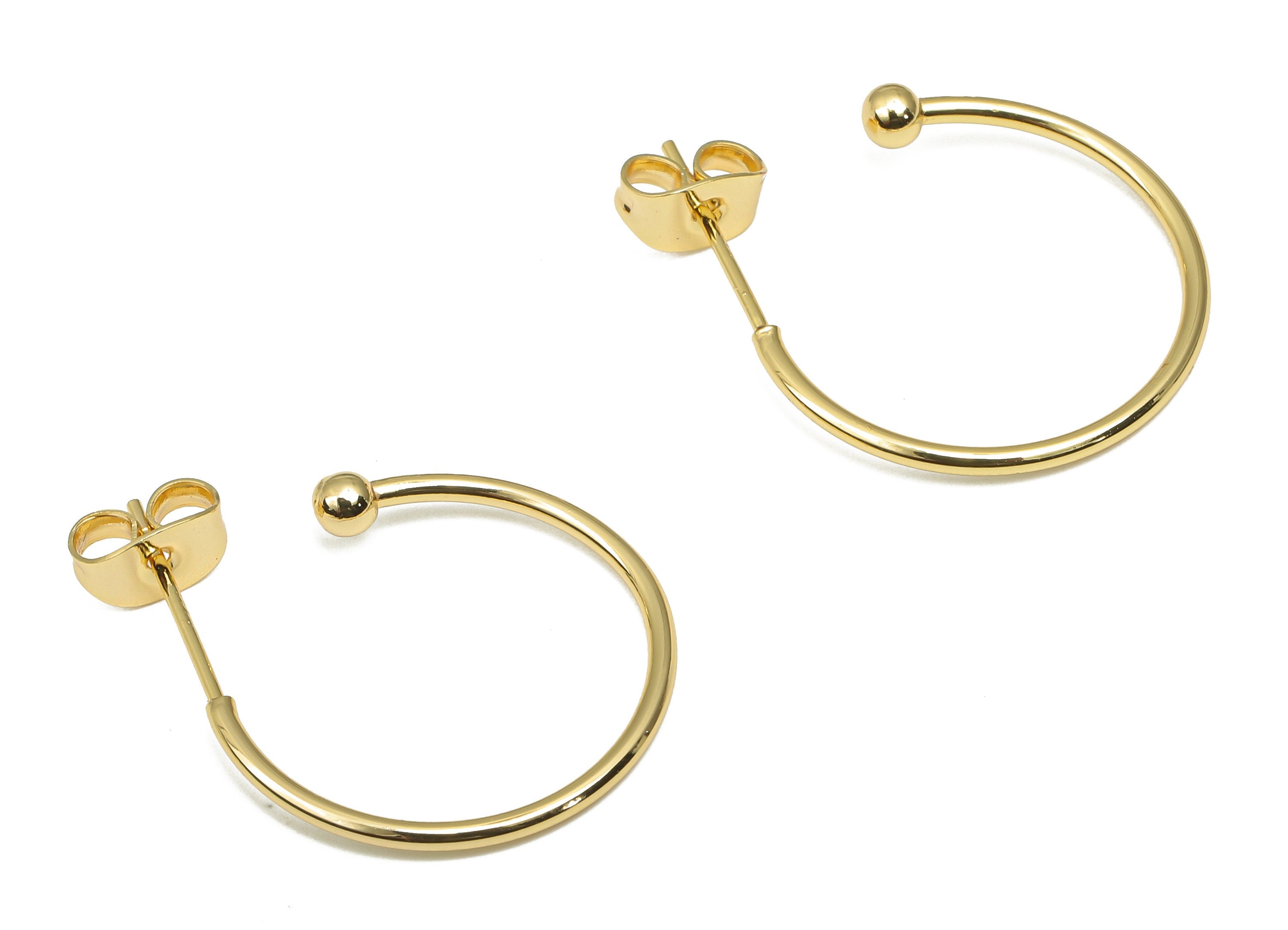 Brass Stud Earrings - Brass C Hoop Stud Earrings - 18K Real Gold Plated Brass Post Earring - Earring Findings -25.54x19.67x2.78mm- RGP4558 - DOMEDBAZAAR