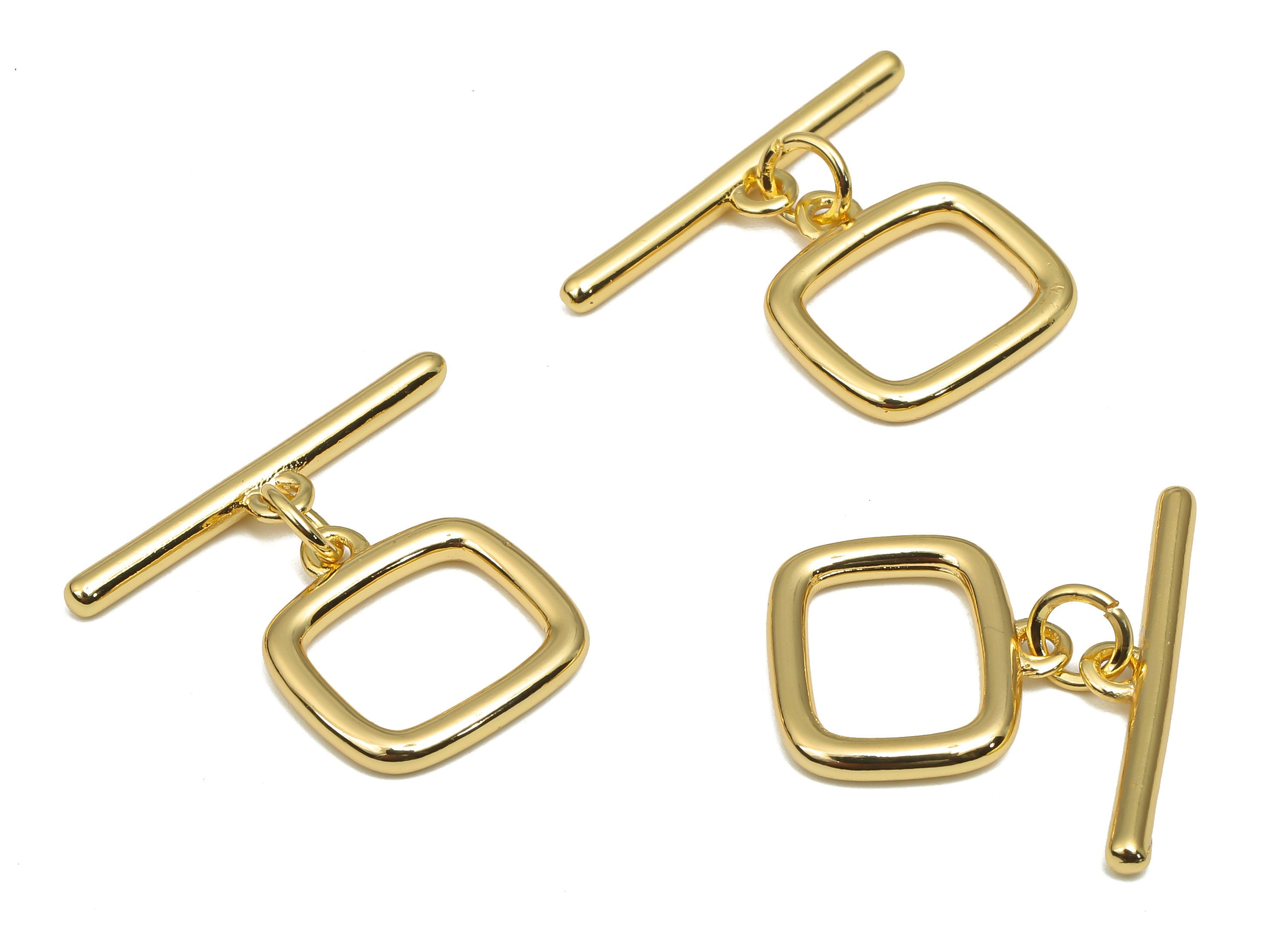 Brass Toggle Clasp - Brass Simple Square Toggle Clasp - For Necklace - 18K Real Gold Plated Brass - For Bracelet - 22.14x19.97x2mm - RGP4559 - DOMEDBAZAAR