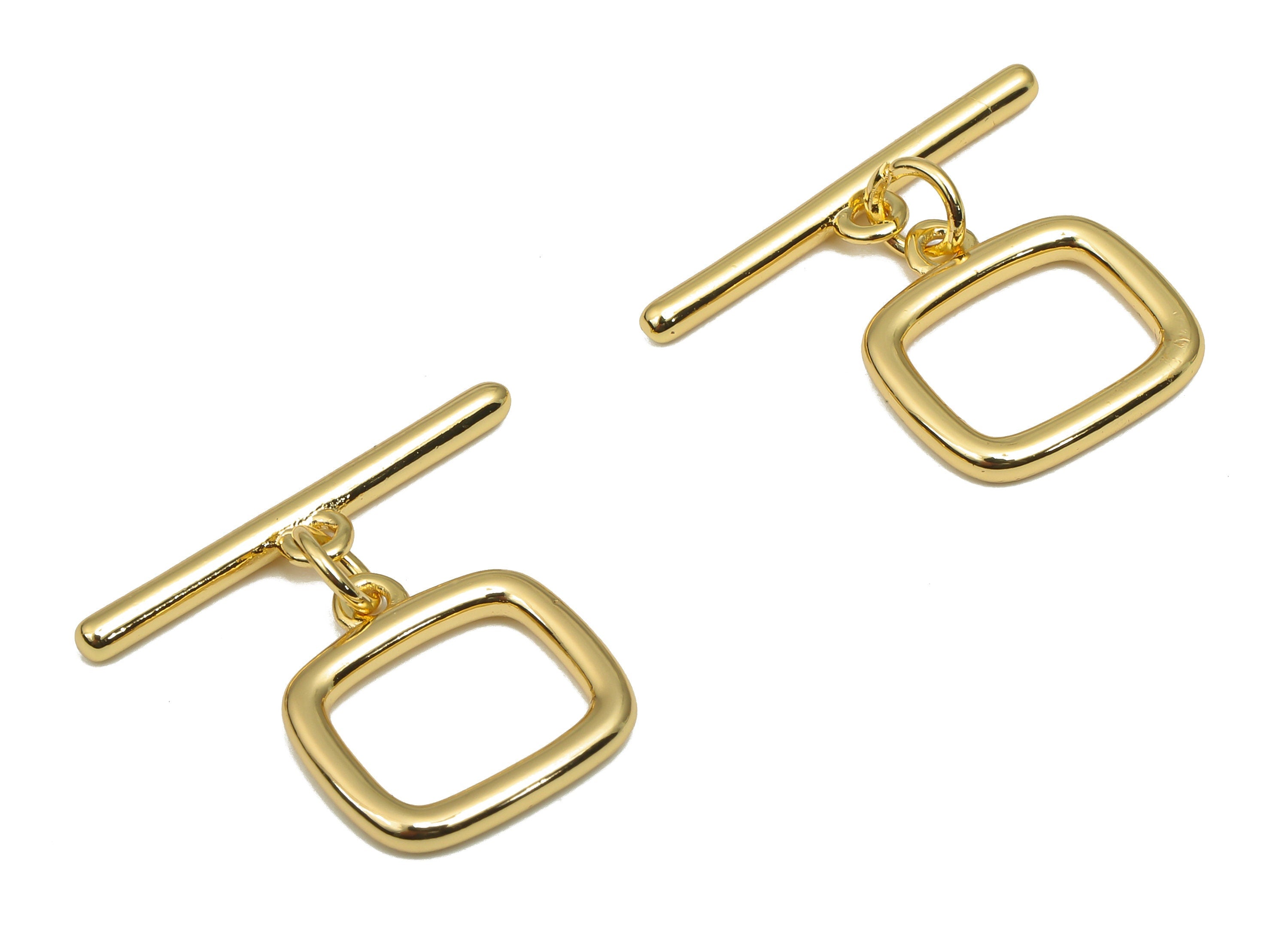 Brass Toggle Clasp - Brass Simple Square Toggle Clasp - For Necklace - 18K Real Gold Plated Brass - For Bracelet - 22.14x19.97x2mm - RGP4559 - DOMEDBAZAAR