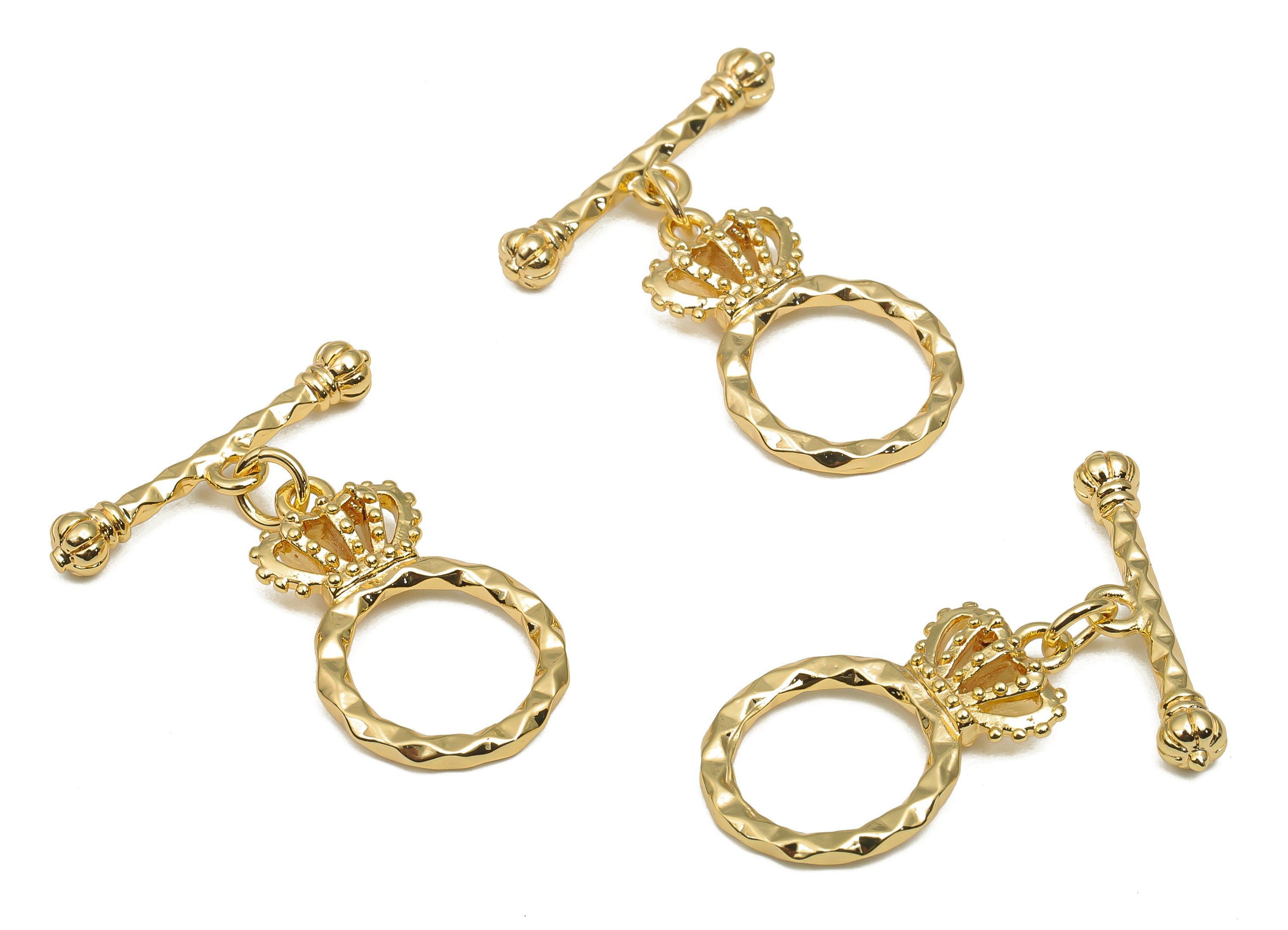 Brass Toggle Clasp - Gold Crown Toggle Clasp -For Necklace - 18K Real Gold Plated Brass - Bracelet Toggle Clasp - 28.92x23.74x3.8mm- RGP4561 - DOMEDBAZAAR