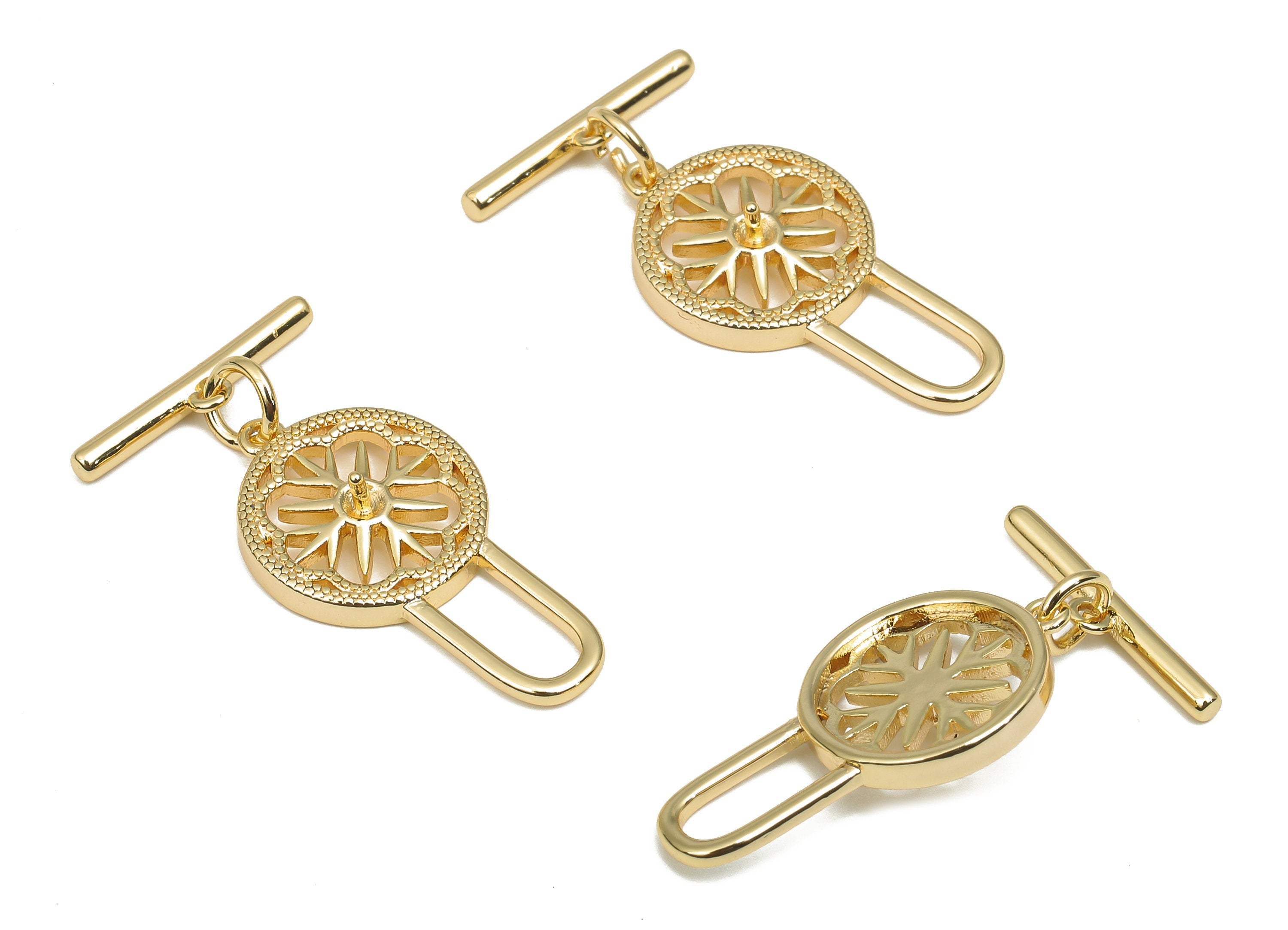 Brass Toggle Clasp - Round Flower Toggle Clasp with Loop - For Necklace - Bracelet - 18K Real Gold Plated Brass - 28.915.48x1.8mm - RGP4562 - DOMEDBAZAAR