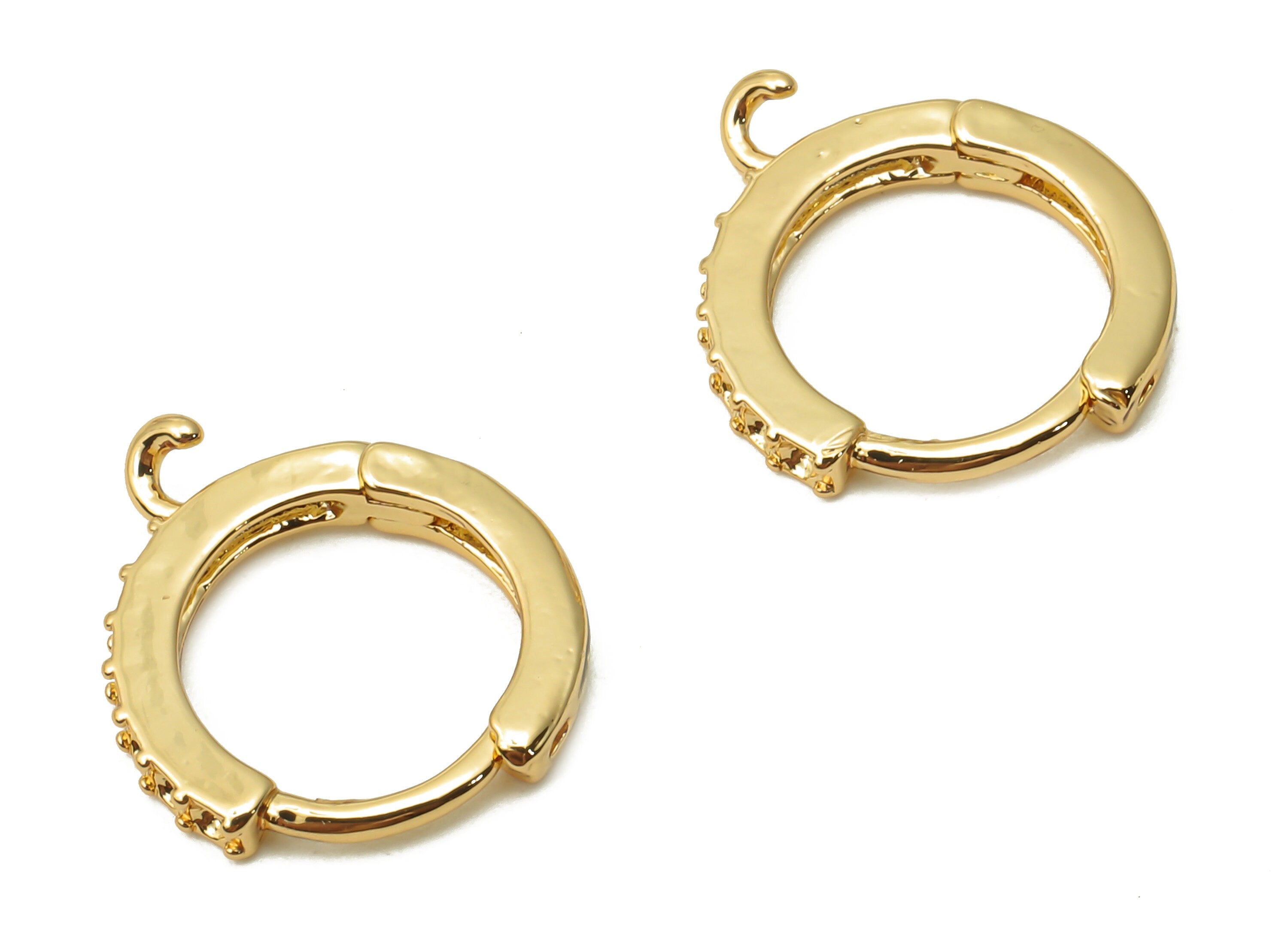 Brass Round Hoop Earring Clasps - Gold plated Hoop with Loop - Huggie zigzag Earring - 18K Real Gold Plated -13.3x12.15x2.1mm - RGP4941 - DOMEDBAZAAR