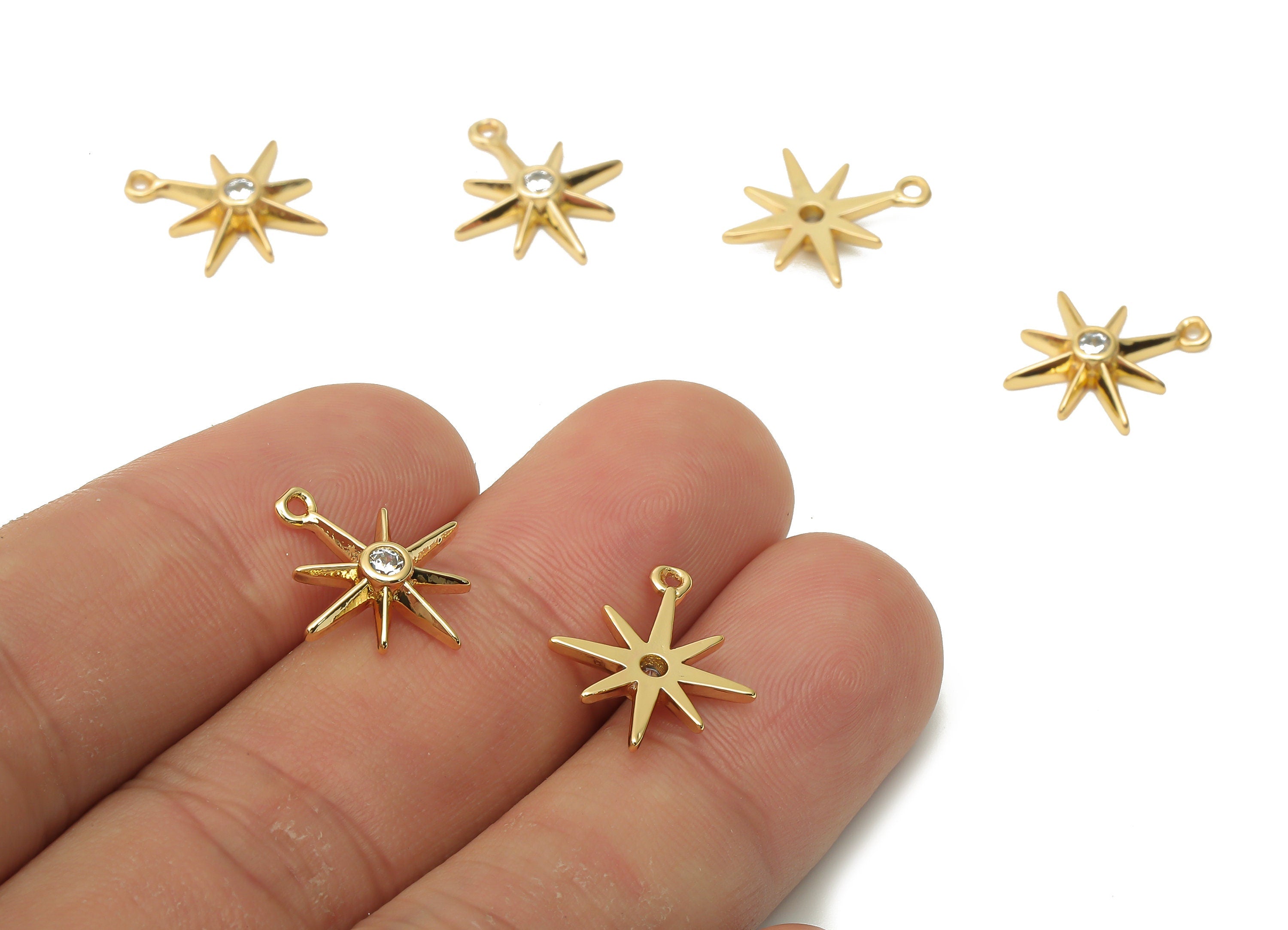 Brass Planet Earring With Zircon - Brass North Star Charm - Polar Star - Planet Pendant - 18K Real Gold Plated - 15.6x13.8x2.56mm - RGP4942 - DOMEDBAZAAR