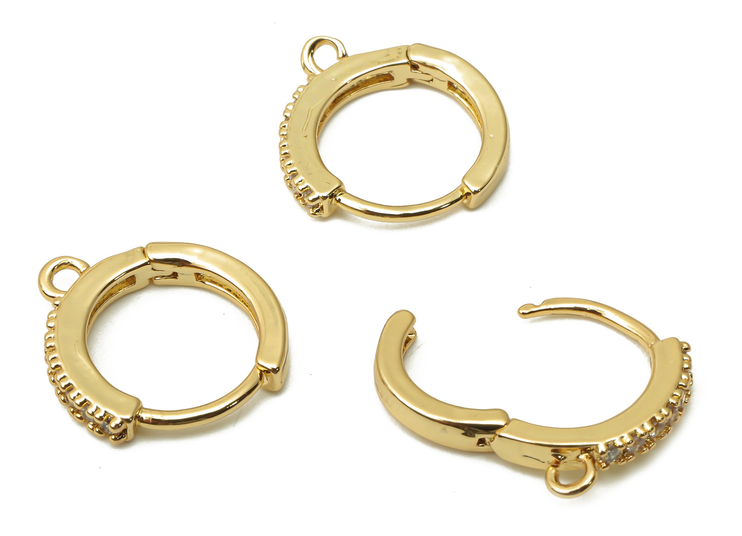 Brass Round Hoop Earring Clasps With Zircon - zigzag Huggie Clasps - Hoop With Loop - 18K Real Gold Plated - 14.2x12.7x1.76mm - RGP4945 - DOMEDBAZAAR
