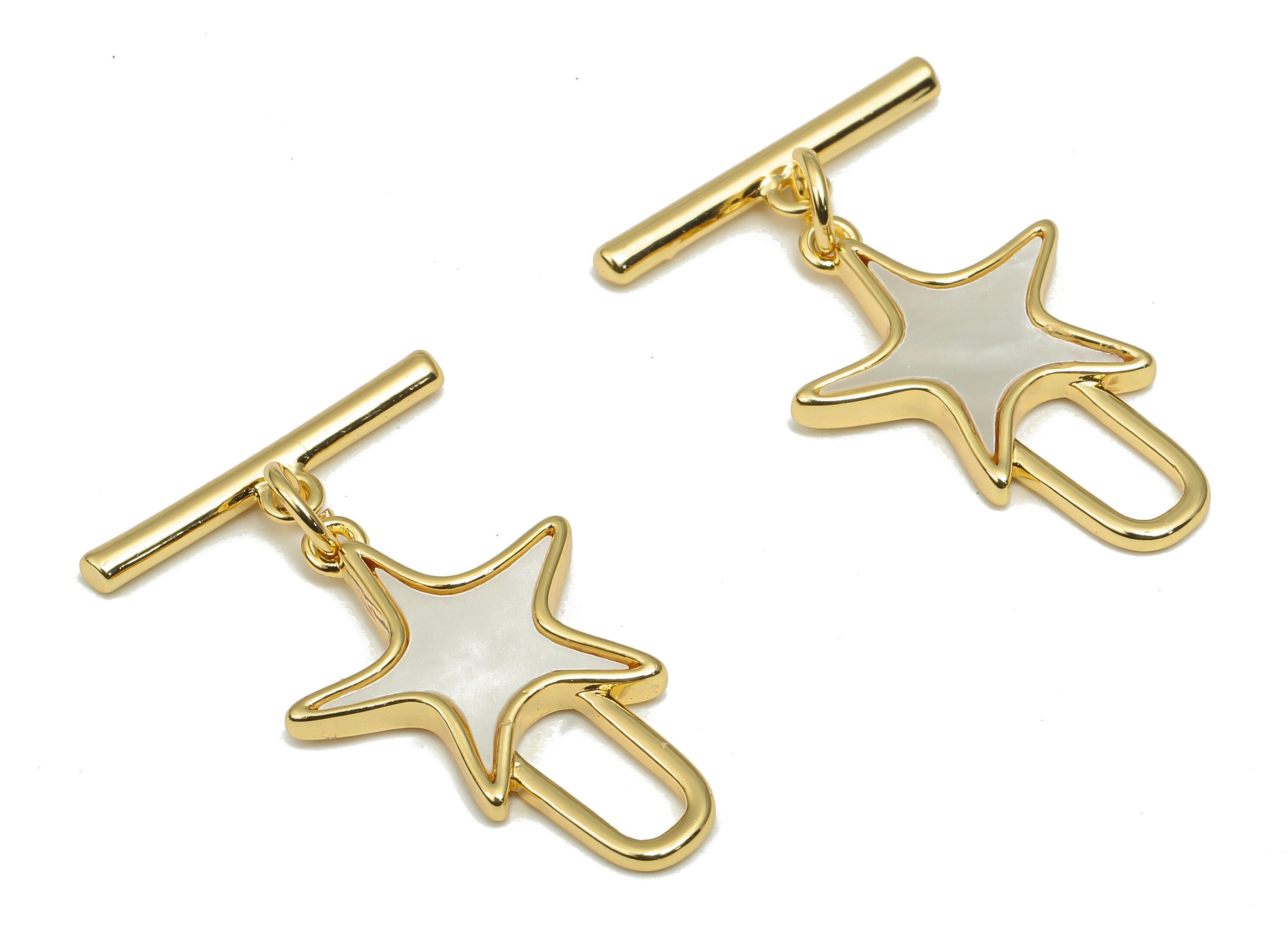 Brass Toggle Clasp - Shell Star Bracelet Toggle Clasp with Loop - Toggle Necklace - 18K Real Gold Plated Brass - 29.7x18.7x2.3mm - RGP4565 - DOMEDBAZAAR
