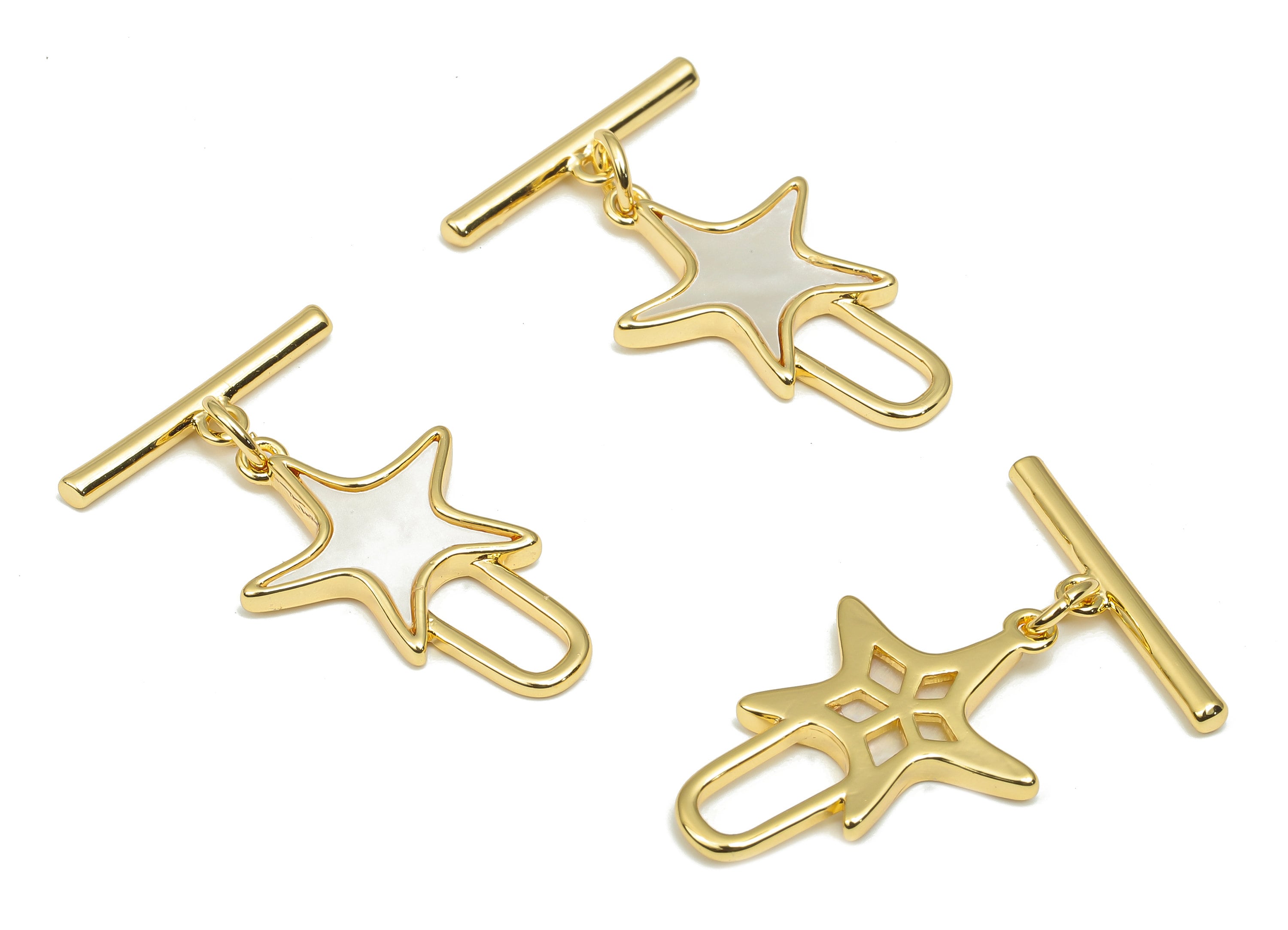 Brass Toggle Clasp - Shell Star Bracelet Toggle Clasp with Loop - Toggle Necklace - 18K Real Gold Plated Brass - 29.7x18.7x2.3mm - RGP4565 - DOMEDBAZAAR