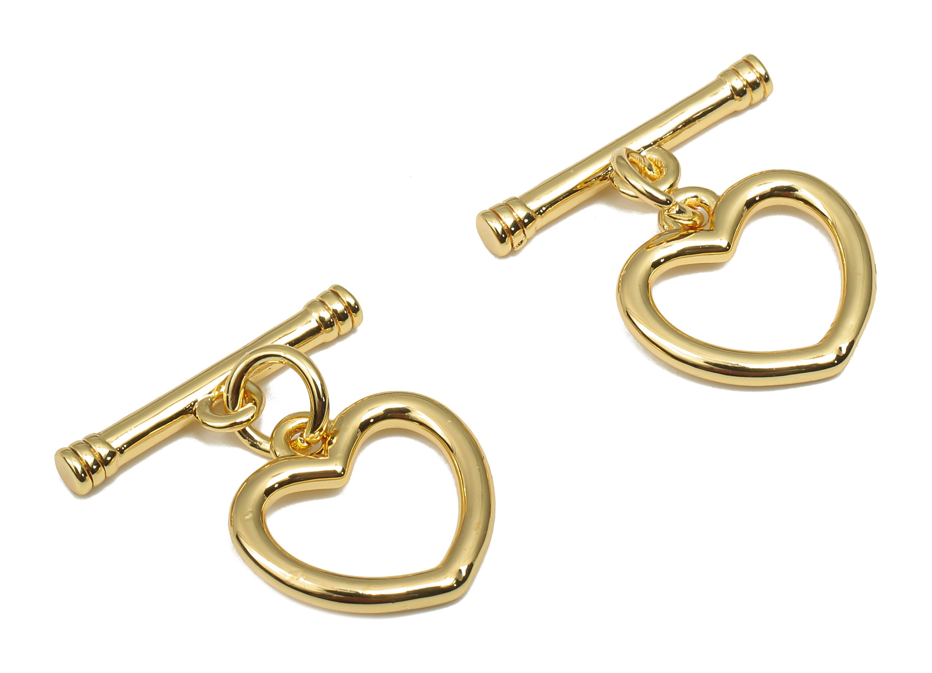 Brass Toggle Clasp - Brass Heart Bracelet Toggle Clasp - 18K Real Gold Plated Brass - Toggle Necklace - 16.78x15.4x1.46mm - RGP4566 - DOMEDBAZAAR