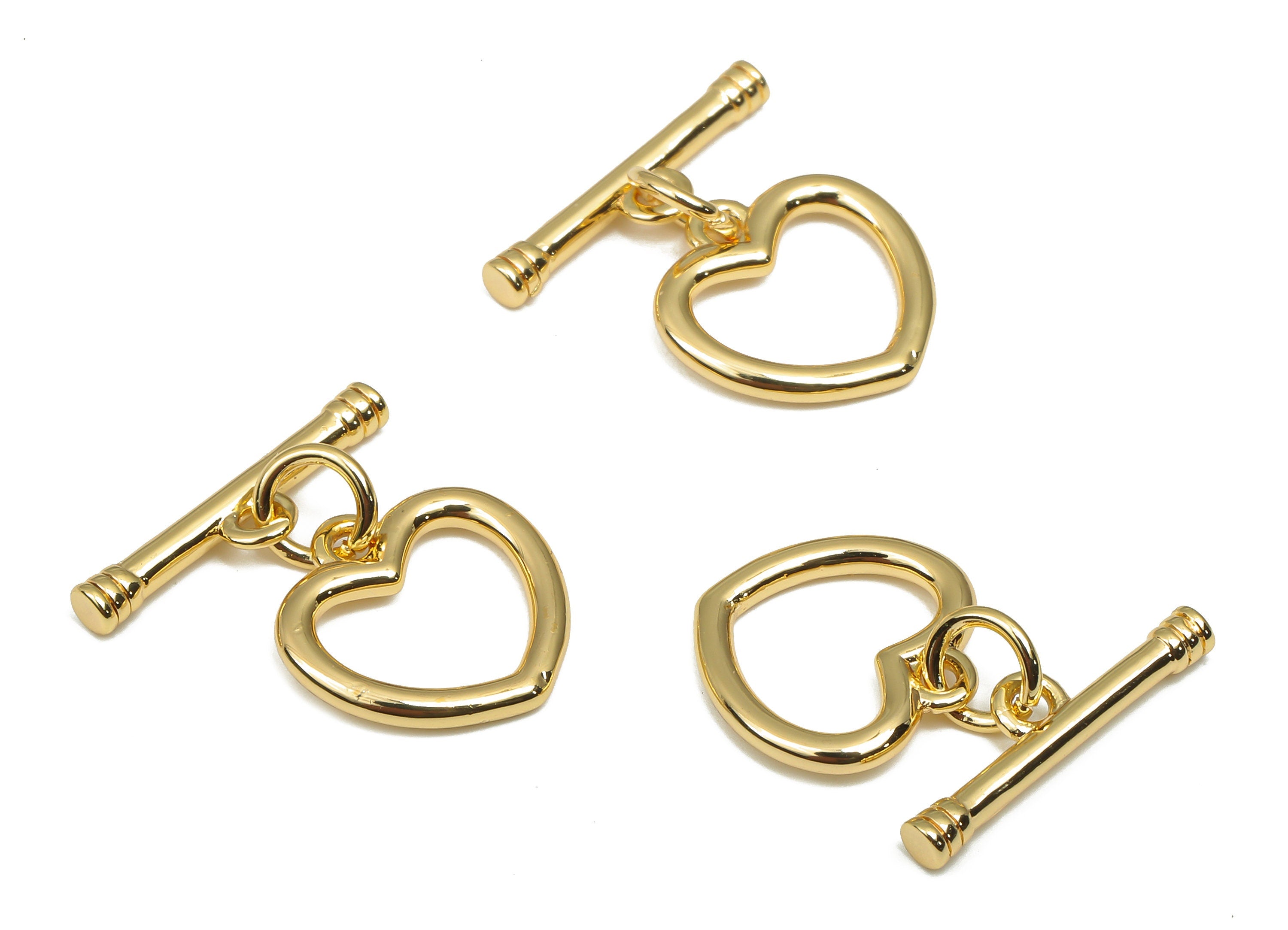 Brass Toggle Clasp - Brass Heart Bracelet Toggle Clasp - 18K Real Gold Plated Brass - Toggle Necklace - 16.78x15.4x1.46mm - RGP4566 - DOMEDBAZAAR