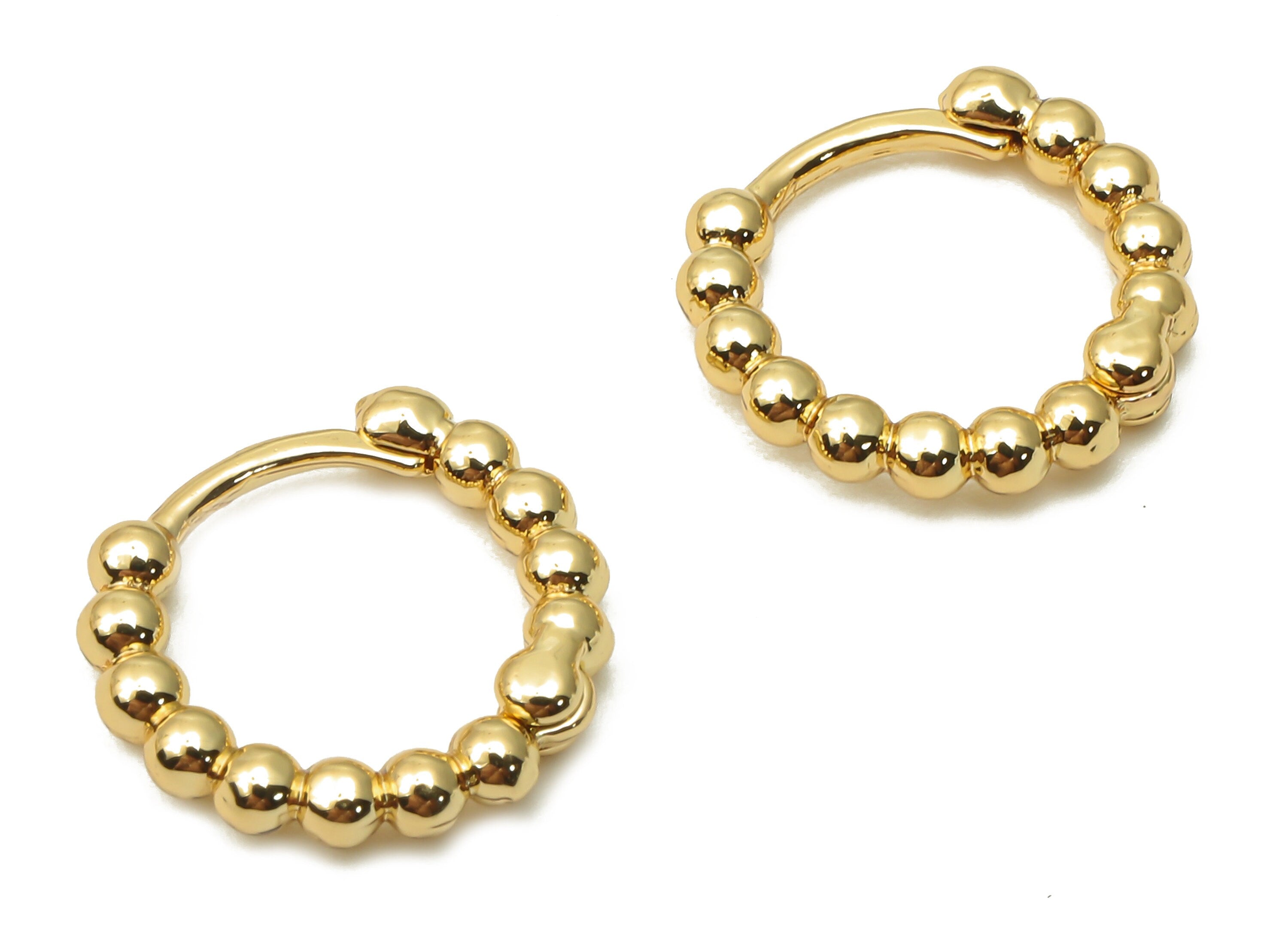 Brass Long Bead Hoop Earring - Round Clasps Stud - Brass Huggie Hoop Earring - Circle Stud - 18K Real Gold Plated-13.82x13.82x2.48mm-RGP4946 - DOMEDBAZAAR