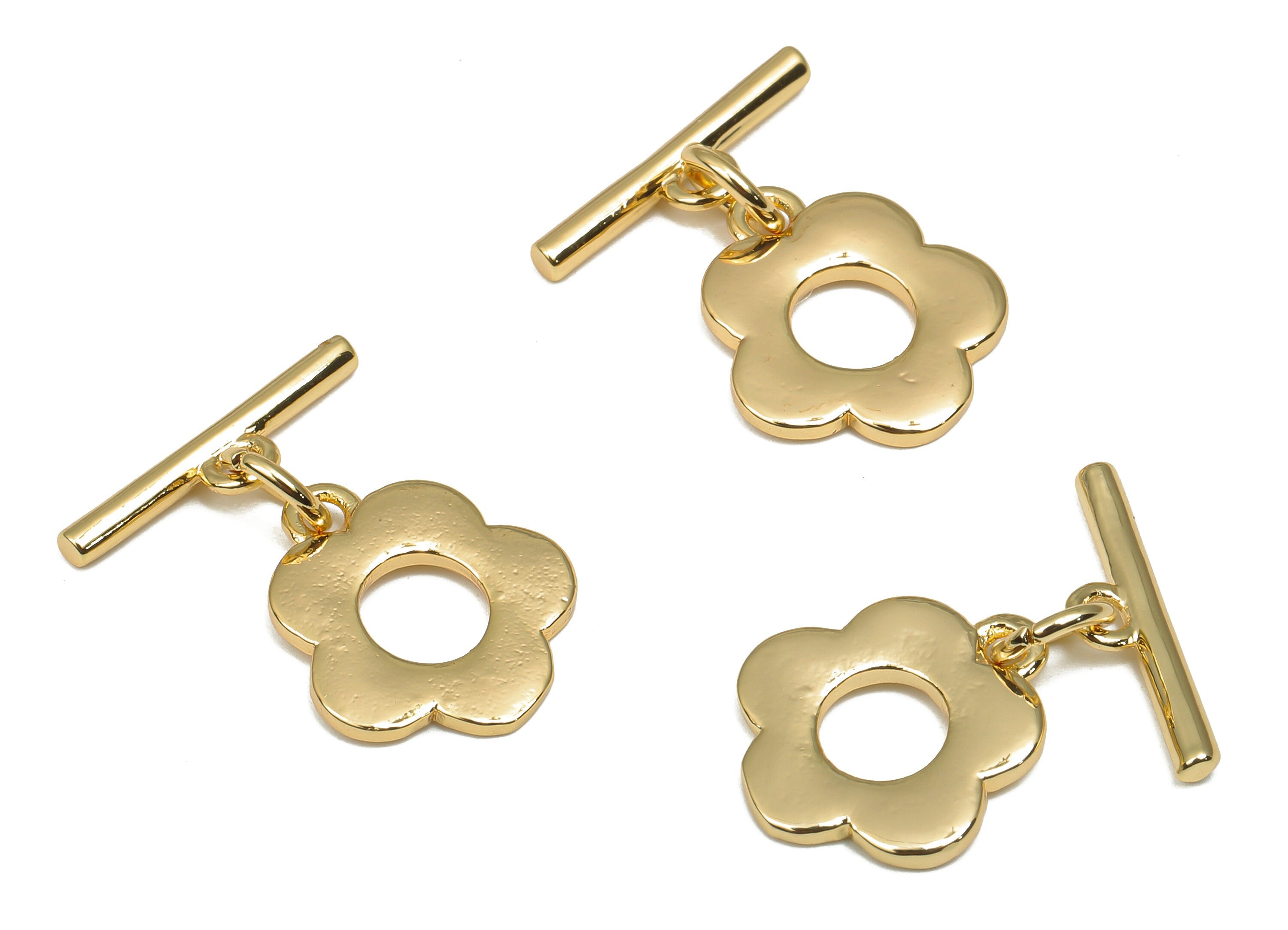 Brass Toggle Clasp - 18K Real Gold Plated Brass Base Thick Flower Toggle - Toggle Necklace - Bracelet Toggle - 18.93x14.7x1.2mm - RGP4567 - DOMEDBAZAAR