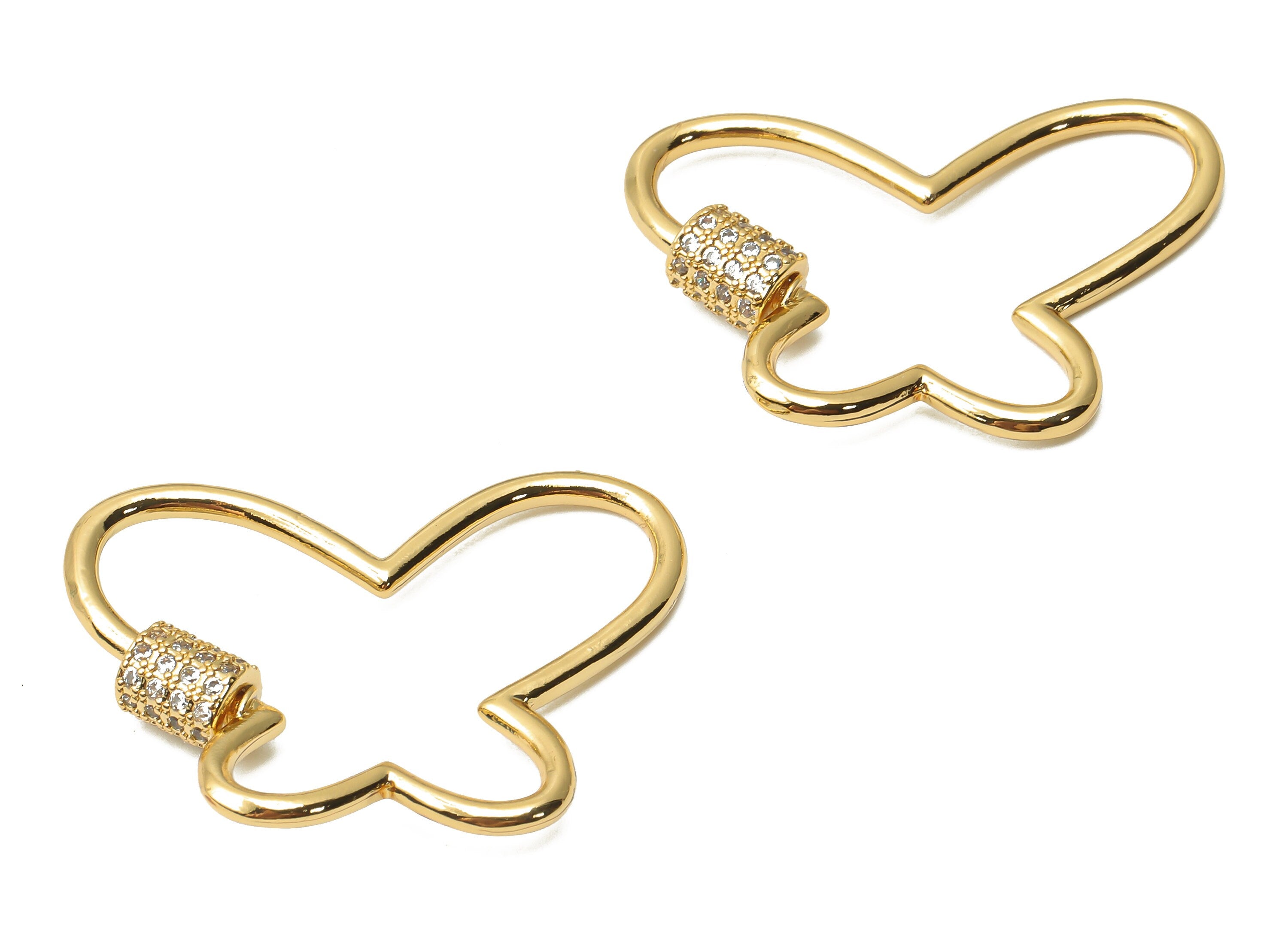 Brass Butterfly Earrings Screw Clasp with Zircons - Brass Carabiner - Butterfly Turnbuckle Lock Pendant - 33.54x24.28x1.71mm - RGP4947 - DOMEDBAZAAR