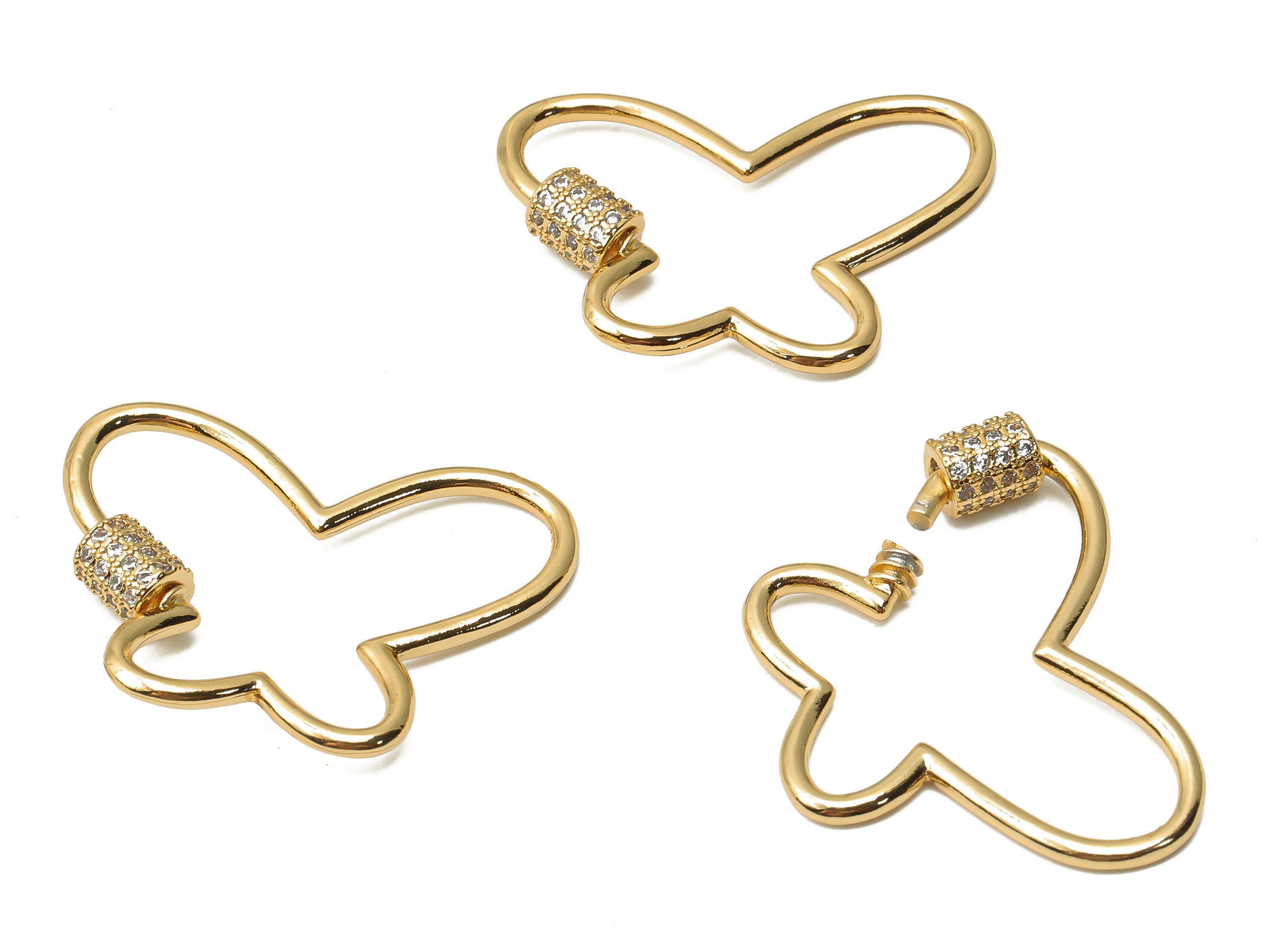 Brass Butterfly Earrings Screw Clasp with Zircons - Brass Carabiner - Butterfly Turnbuckle Lock Pendant - 33.54x24.28x1.71mm - RGP4947 - DOMEDBAZAAR