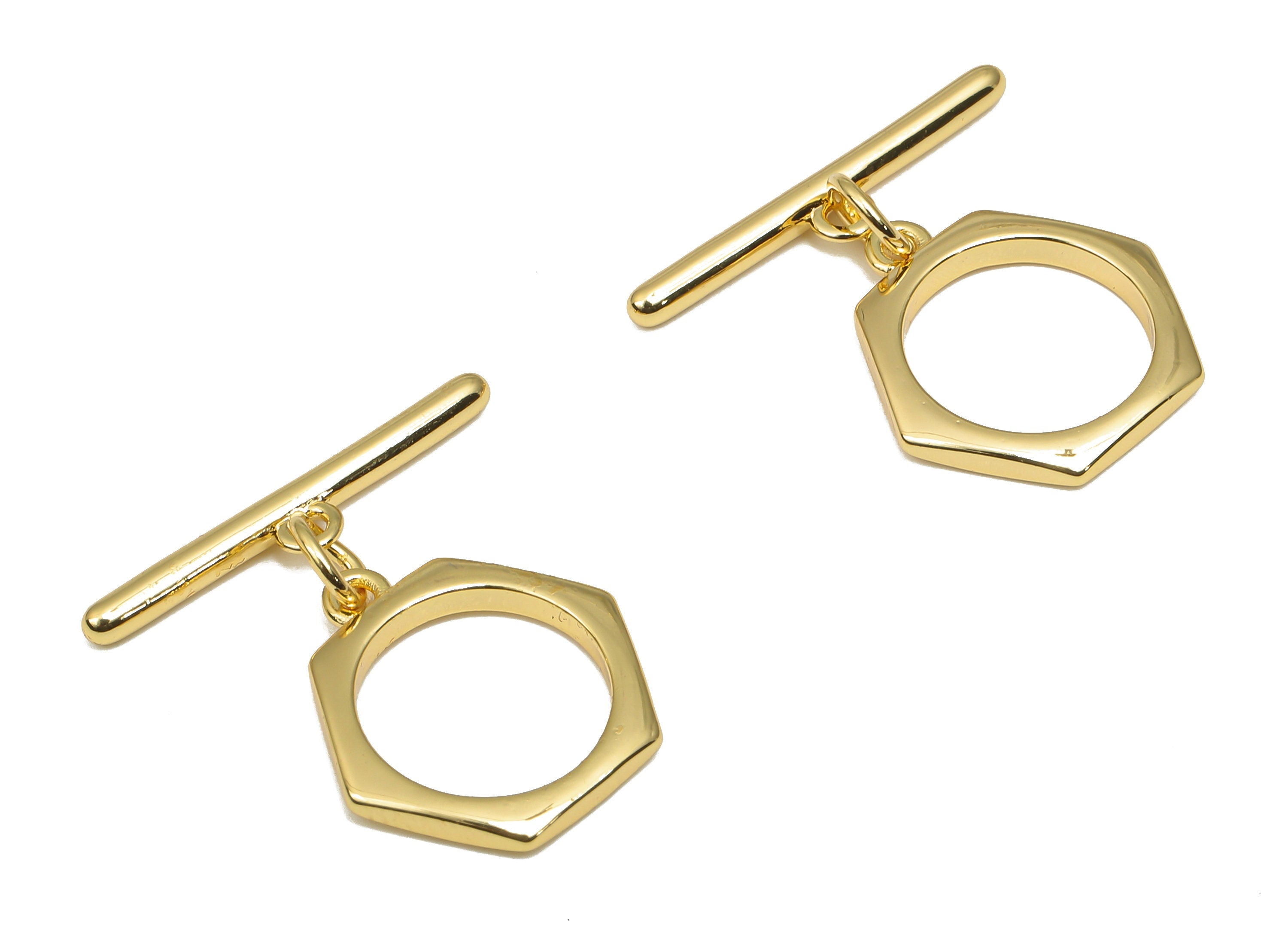 Brass Toggle Clasp - 18K Real Gold Plated Brass - Toggle Necklace - Hexagon Bracelet Toggle Clasp - 21.8x21.71x1.85mm - RGP4568 - DOMEDBAZAAR