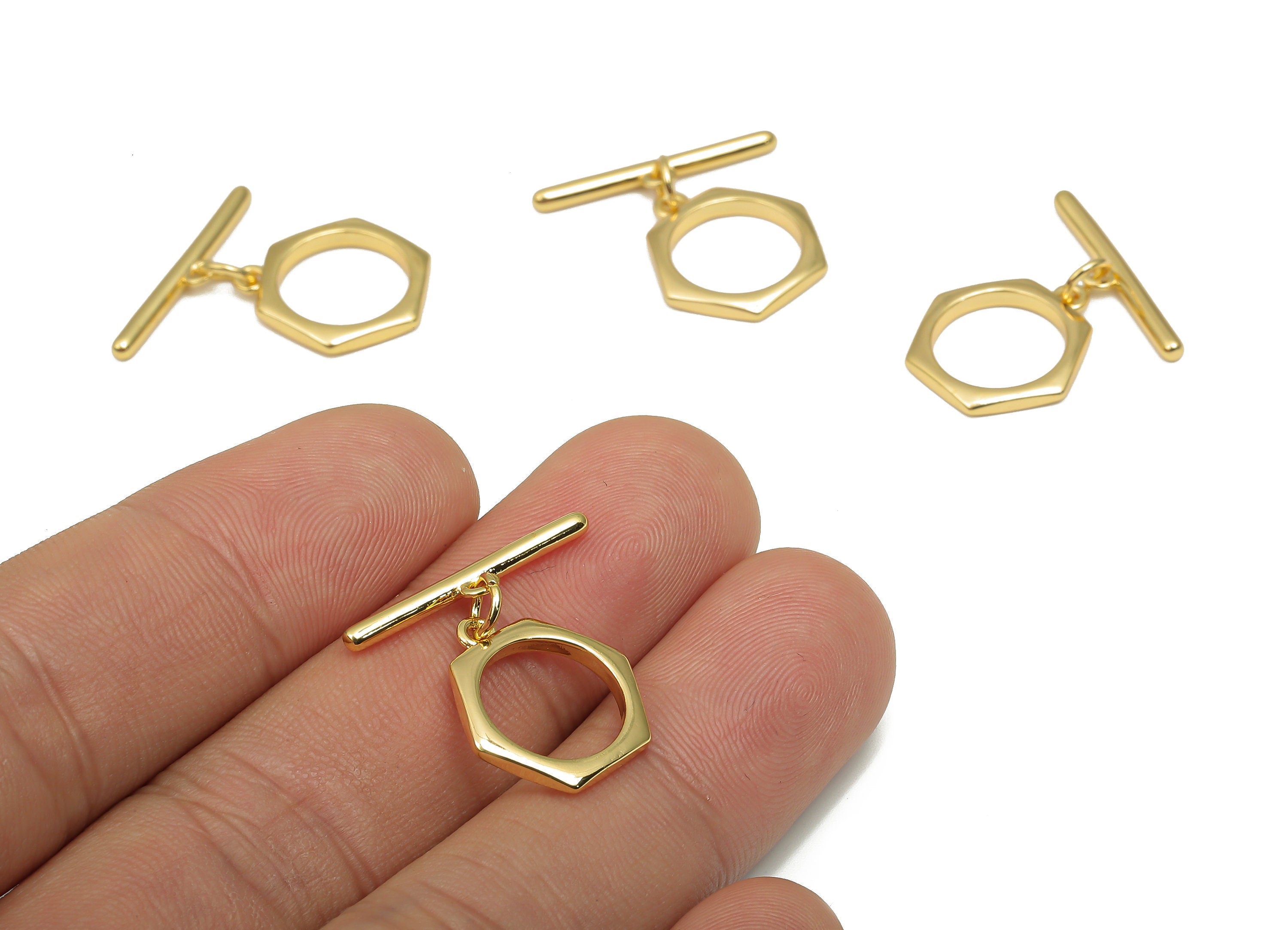 Brass Toggle Clasp - 18K Real Gold Plated Brass - Toggle Necklace - Hexagon Bracelet Toggle Clasp - 21.8x21.71x1.85mm - RGP4568 - DOMEDBAZAAR