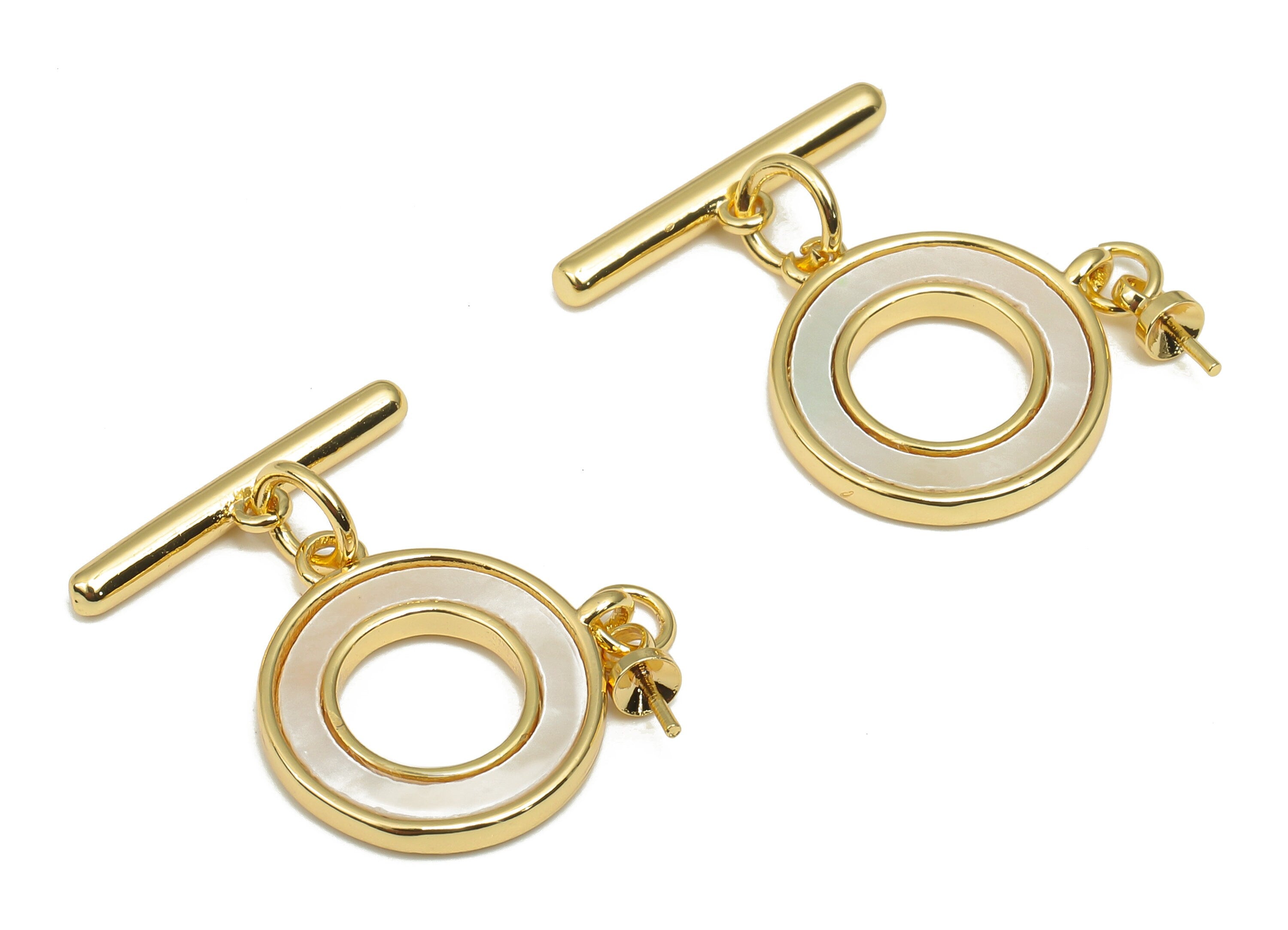 Brass Toggle Clasp - Circle Bracelet Toggle Clasp - Round Toggle Necklace - 18K Real Gold Plated Brass - For Pearl - 21.3x16.4x2mm - RGP4569 - DOMEDBAZAAR