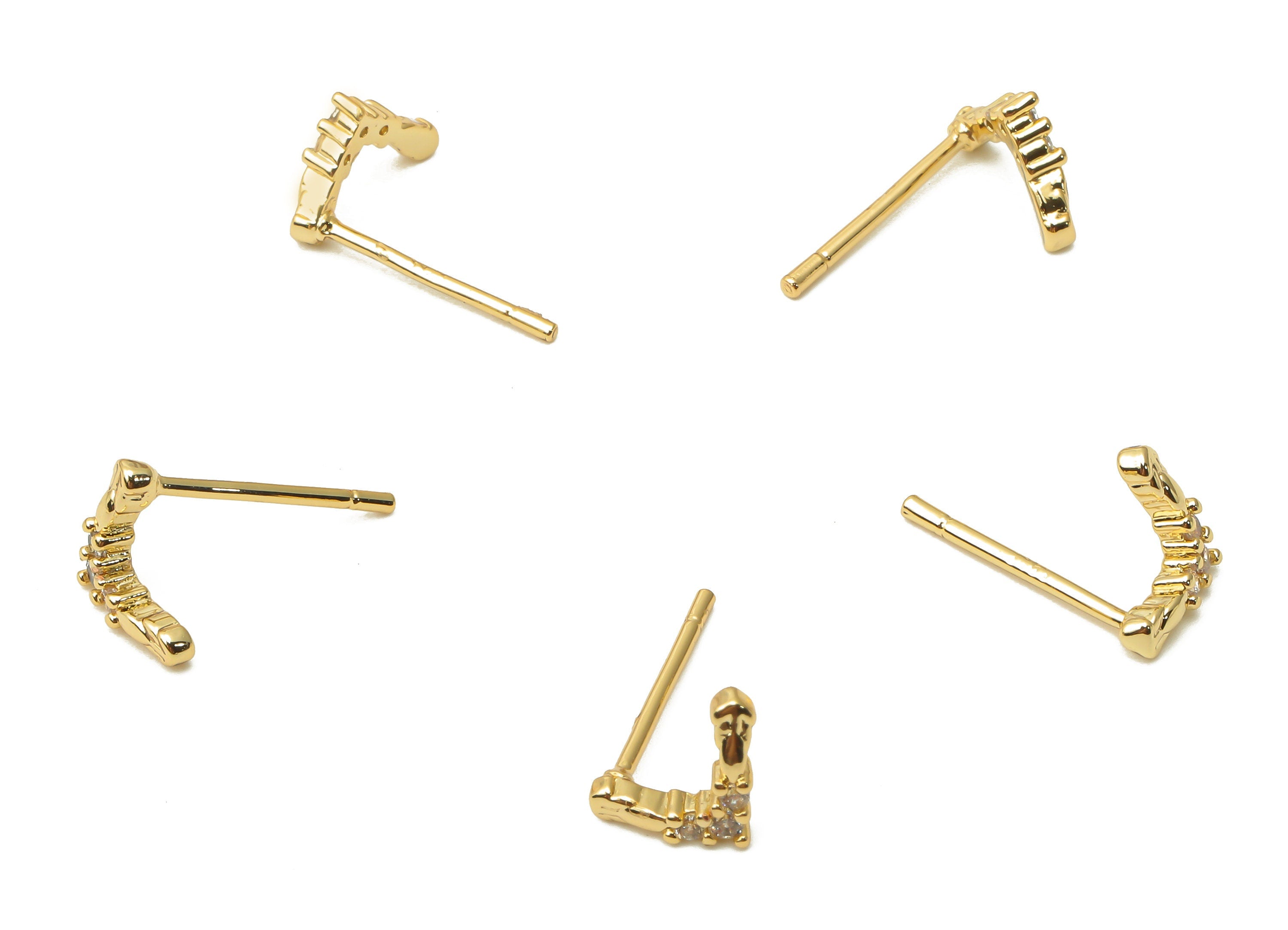 Brass Earring Post With Zircon - Textured Post - Earring Stud - 18K Real Gold Plated Brass - 925 Silver Needle - 8.9x5.5x1.75mm - RGP4949 - DOMEDBAZAAR