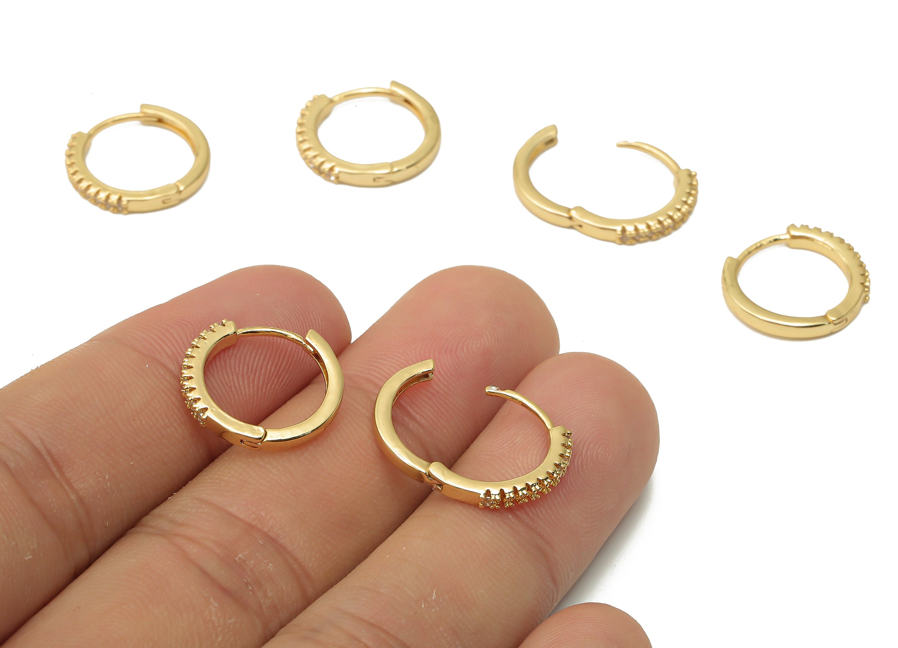 Brass Round Hoop Earring Clasps With Zircon - zigzag Earring Clasps -  Huggie Hoop - 18K Real Gold Plated - 15.8x15.8x2.04mm - RGP4950 - DOMEDBAZAAR