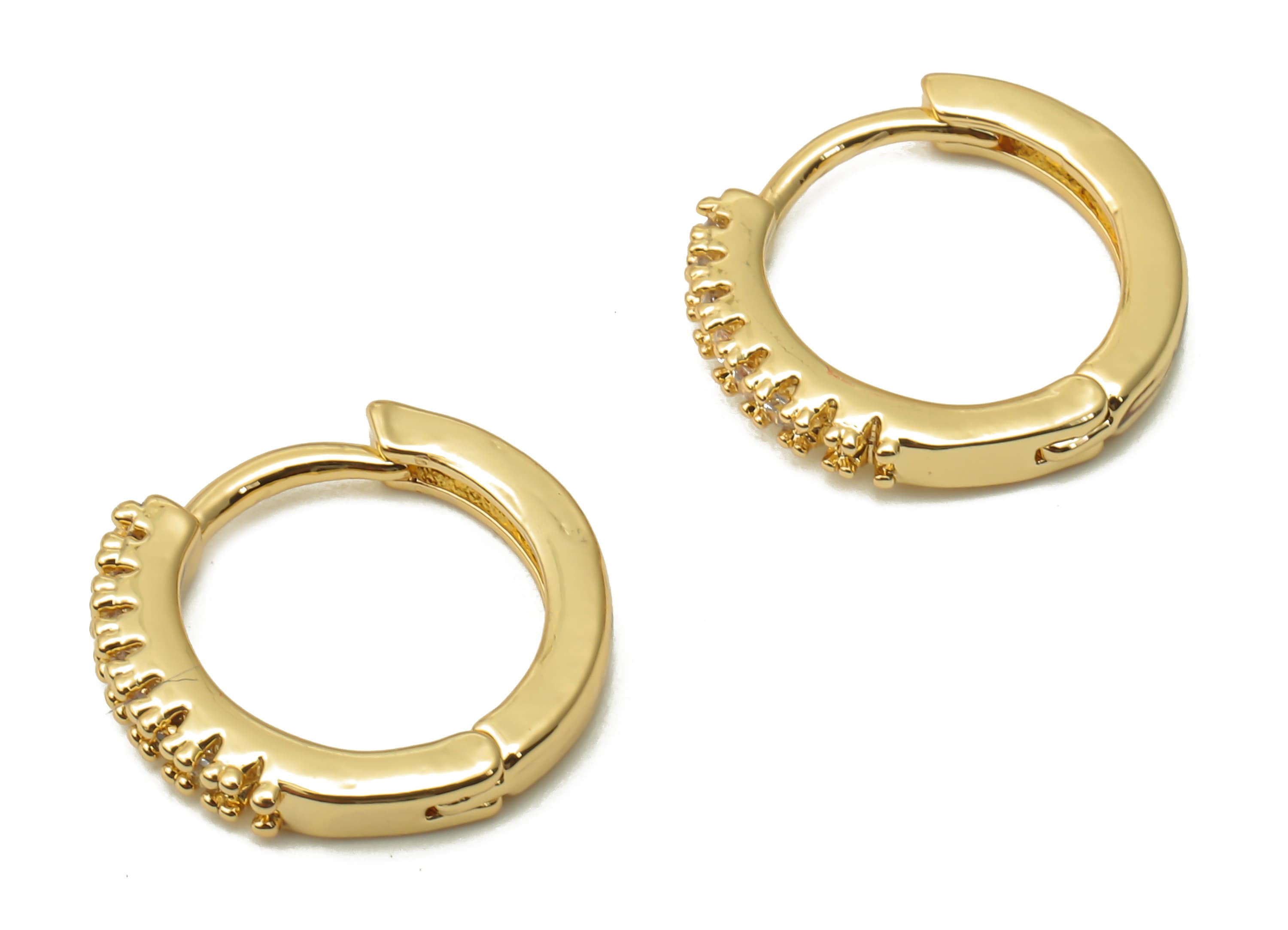 Brass Round Clasps Earrings with Zircon - zigzag Hoop Clasps - Huggie Circle Clasps - 18K Real Gold Plated Brass -13.8x13.8x2.14mm - RGP4952 - DOMEDBAZAAR