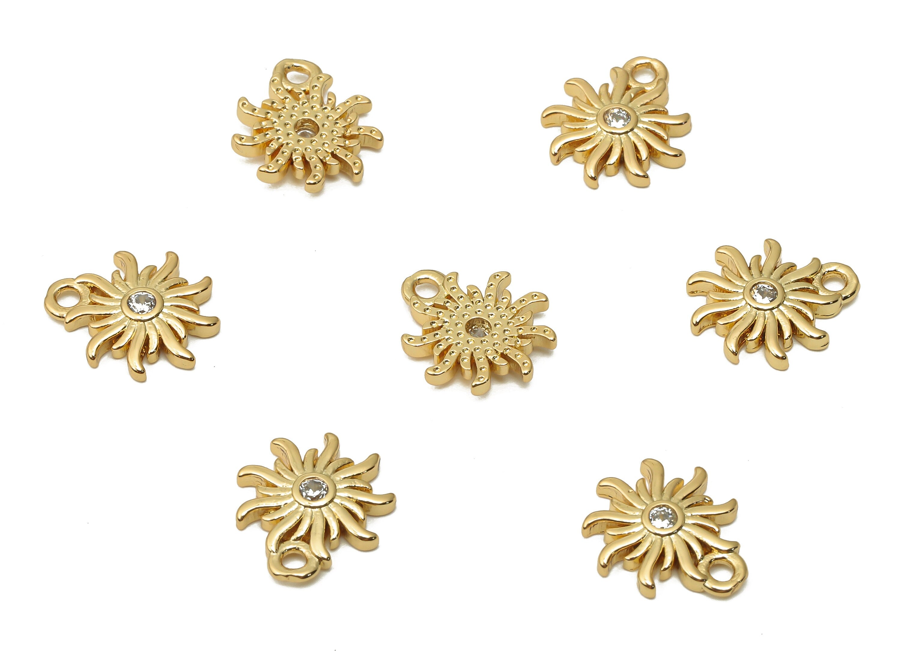 Brass Mini Sun Pendant With Zircon - Brass Necklace - Earring Charms For Bracelet - 18K Real Gold Plated - 12.11x10.47x1.8mm - RGP4953 - DOMEDBAZAAR