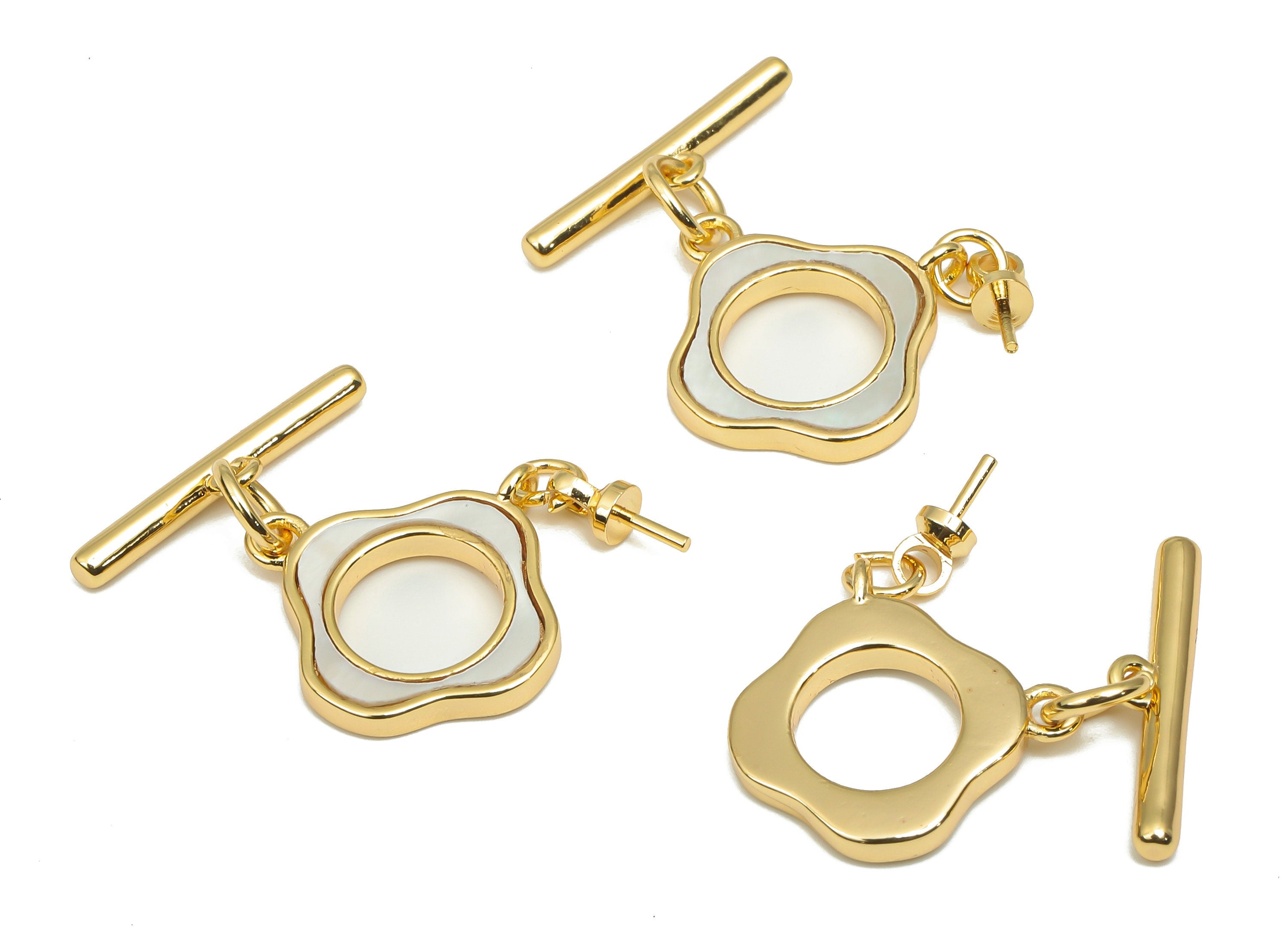 Brass Toggle Clasp - Flower Shell Bracelet Toggle Clasp - Toggle Necklace - 18K Real Gold Plated Brass - 20.2x16x1.9mm - RGP4573 - DOMEDBAZAAR