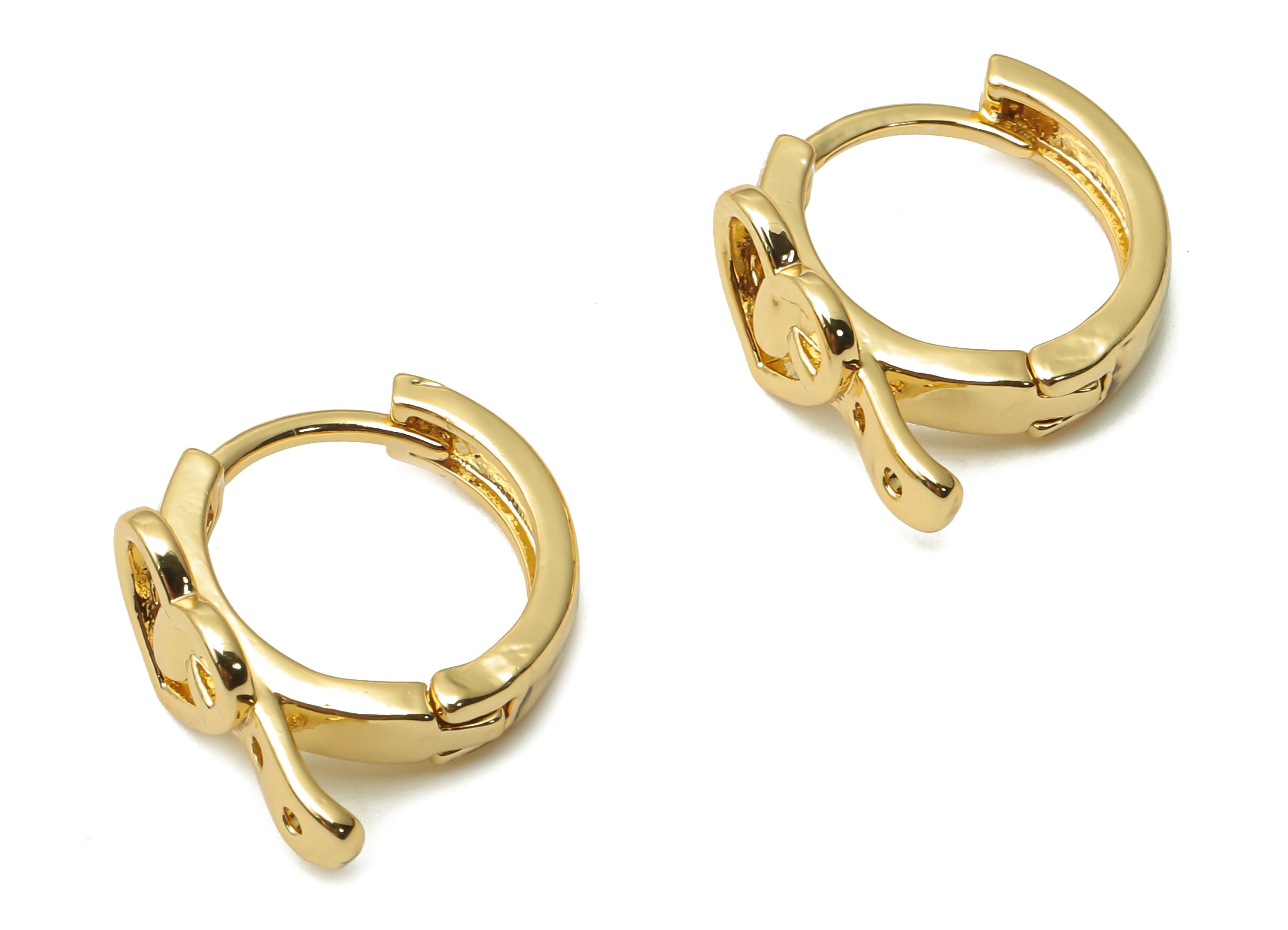 Brass Circle Earring Clasps - Brass Heart Belt Huggie Clasps - Thick and Wide Hoop Clasp - 18K Real Gold Plated - 16.6x14.52x2.23mm -RGP4954 - DOMEDBAZAAR