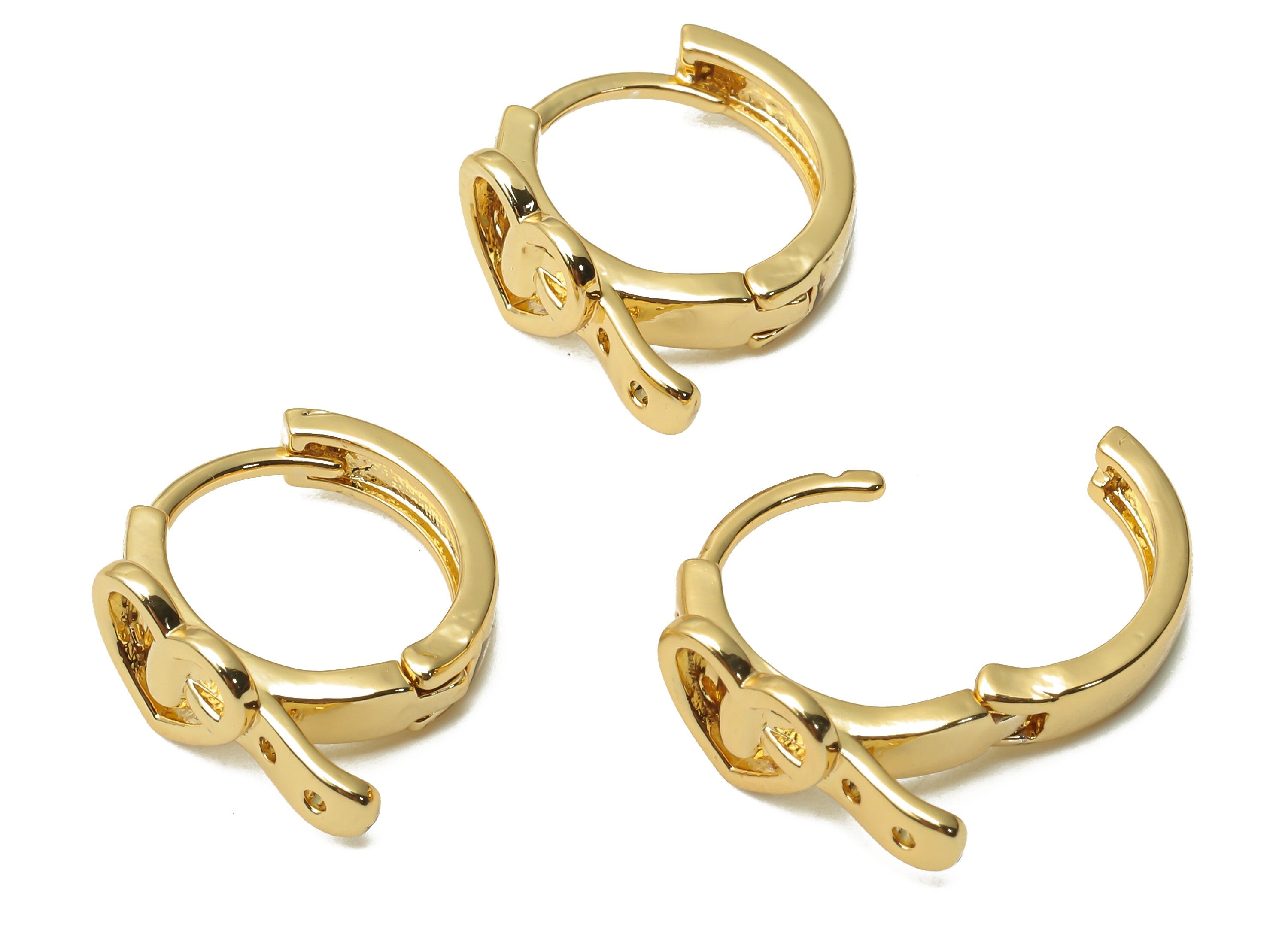 Brass Circle Earring Clasps - Brass Heart Belt Huggie Clasps - Thick and Wide Hoop Clasp - 18K Real Gold Plated - 16.6x14.52x2.23mm -RGP4954 - DOMEDBAZAAR