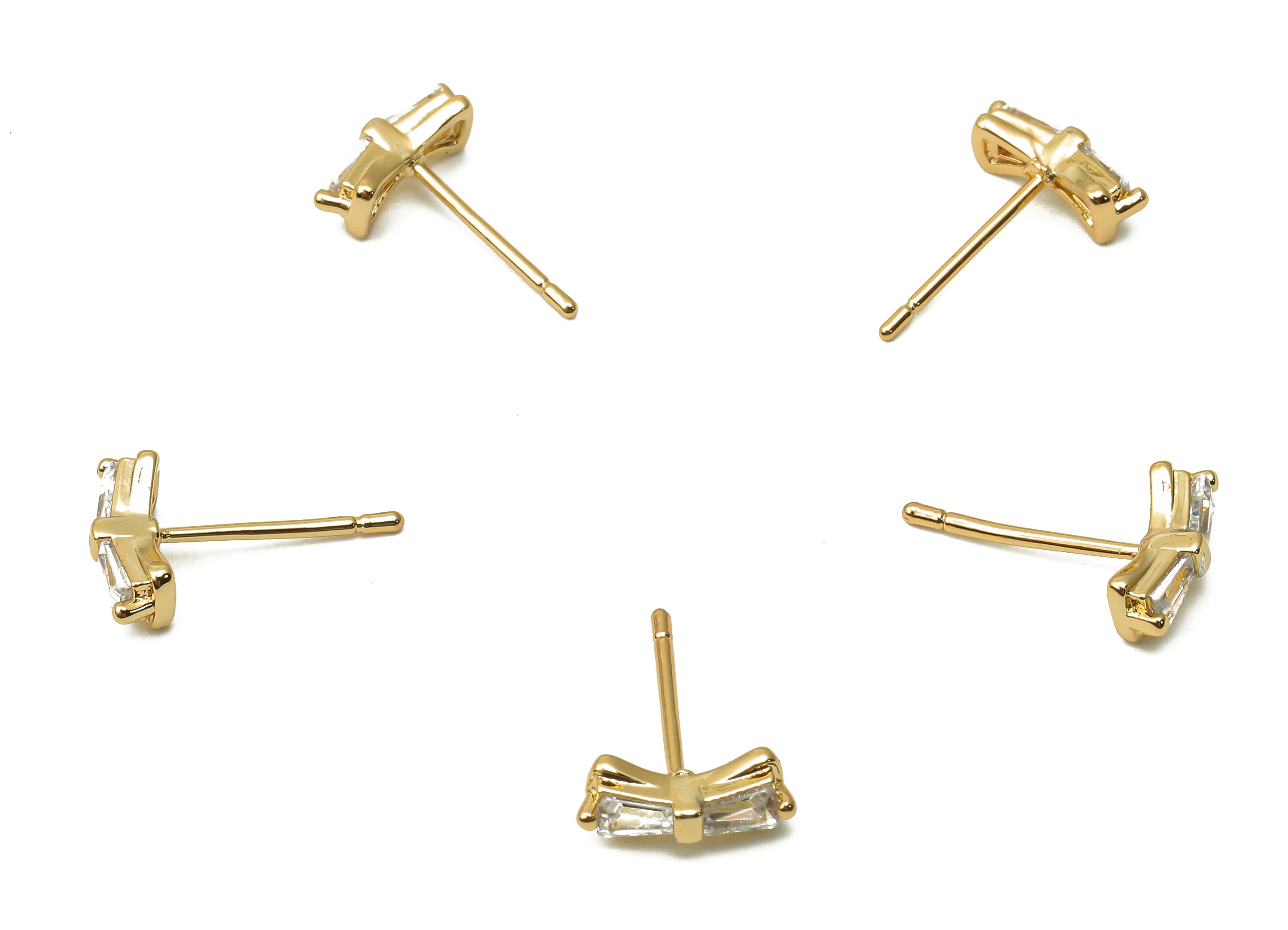 Brass Earring Stud With Zircon - Bass Bowtie Earring Post - 18K Real Gold Plated Brass - 925 Silver Needle - 10.03x3.83x2.85mm - RGP4960 - DOMEDBAZAAR