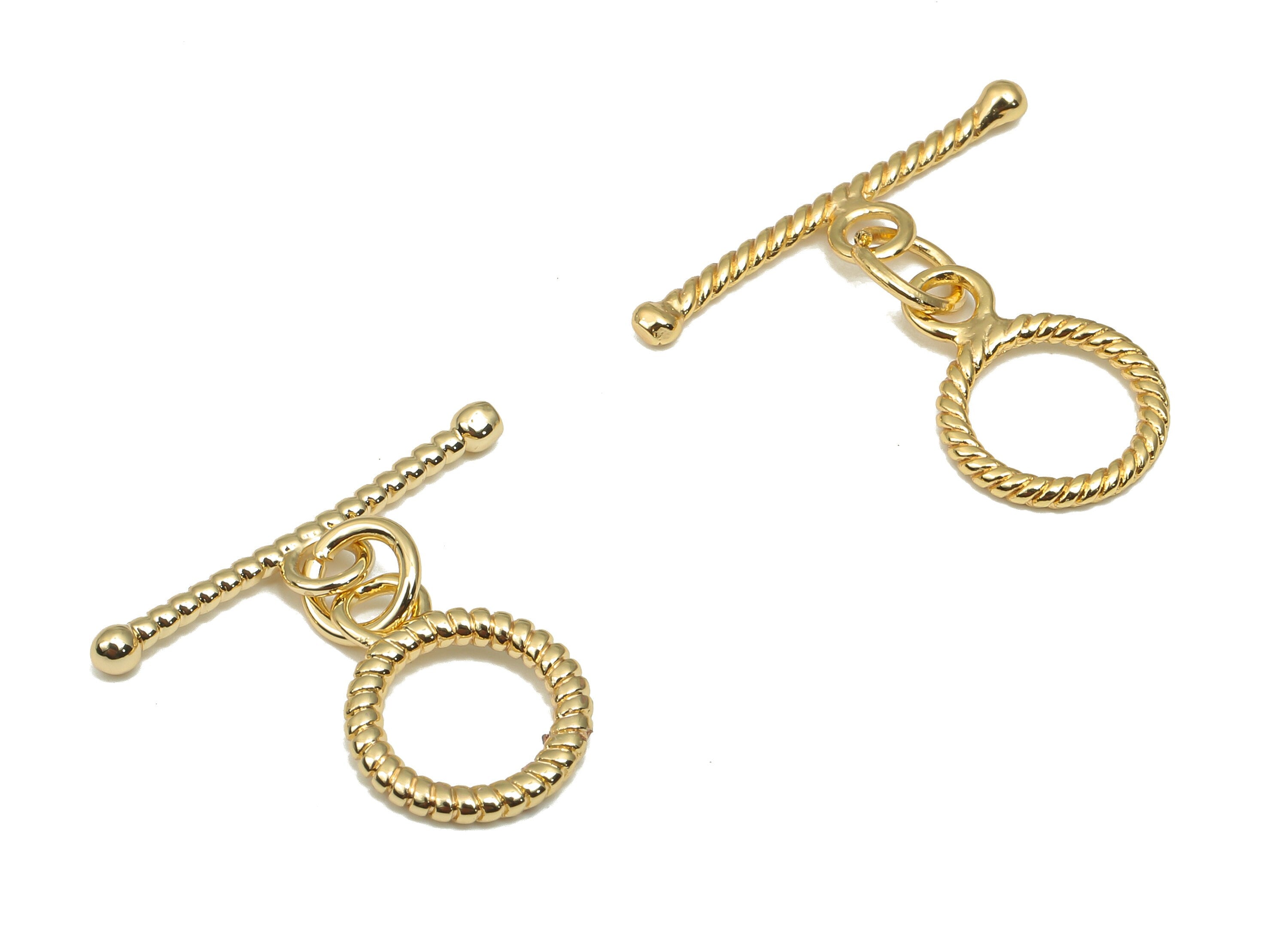 Brass Toggle Clasp - Gold Round Toggle Clasp - Twisted Hoop - Toggle Bracelet - 18K Real Gold Plated Brass - 19.52x18.82x1.12mm - RGP4577 - DOMEDBAZAAR