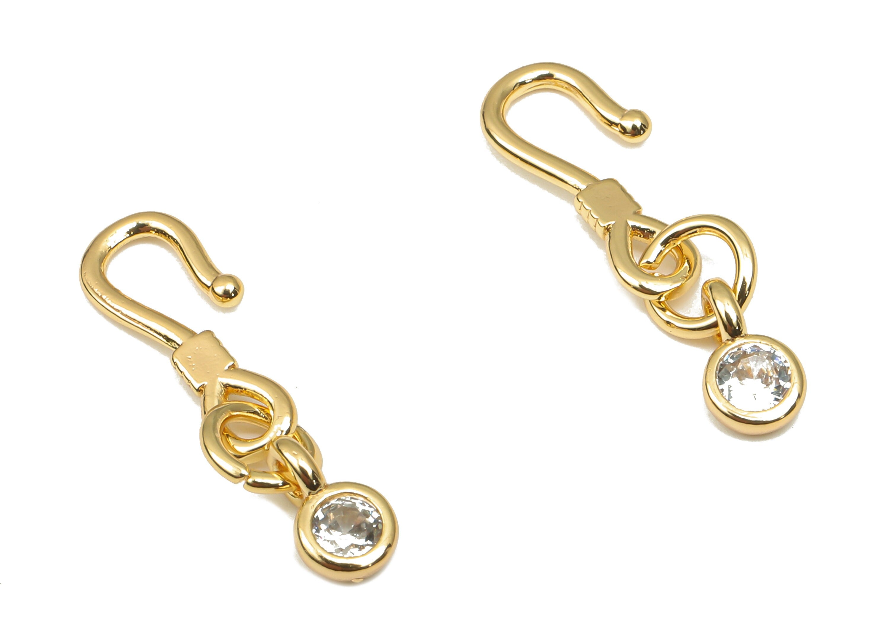 Brass Bracelet Clasp - Brass Hook Clasp With Zircon  - CZ Paved Ear Hook - 18K Real Gold Plated Brass Hook - 21.8x5.7x0.96mm - RGP4578 - DOMEDBAZAAR