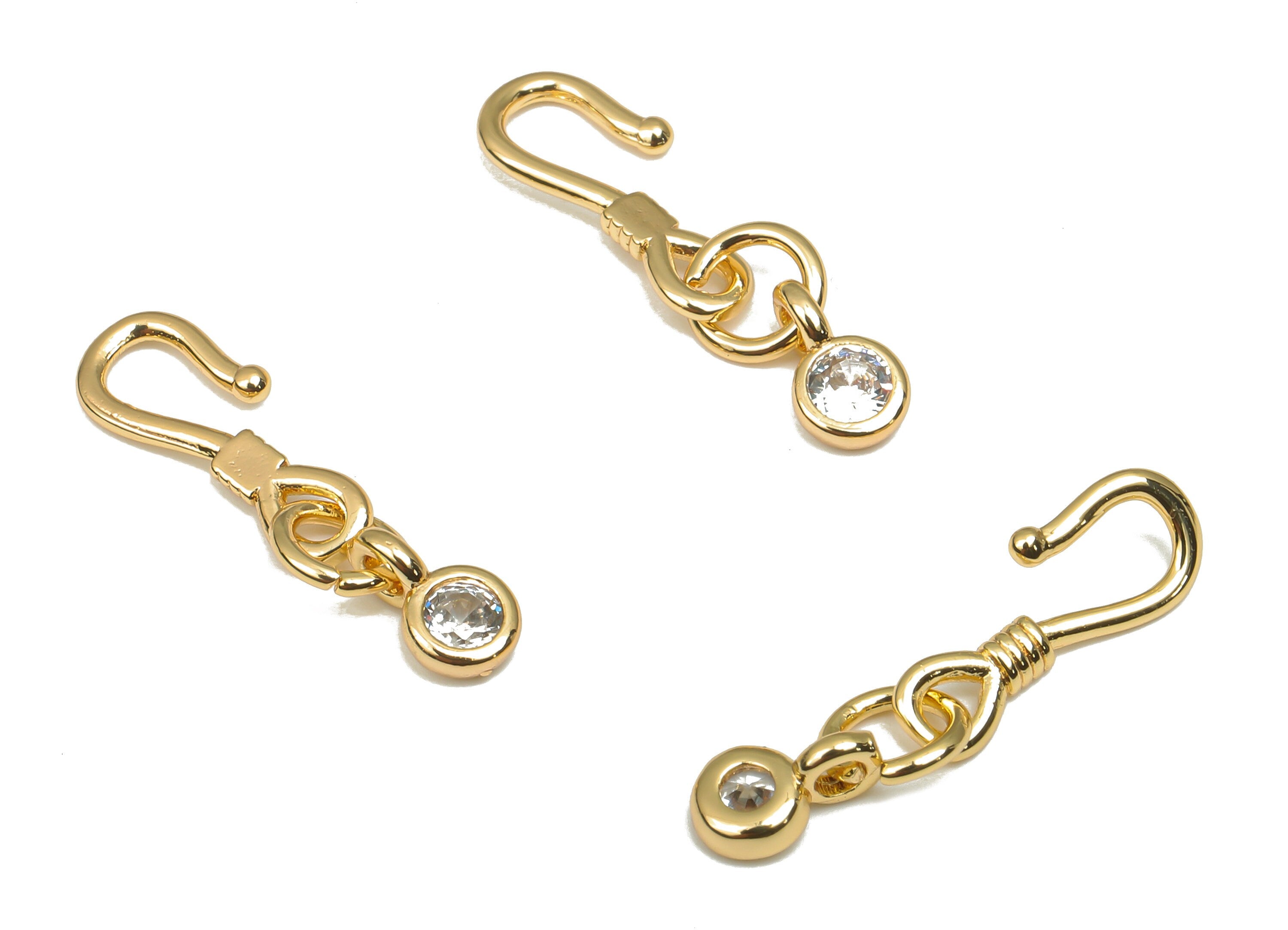 Brass Bracelet Clasp - Brass Hook Clasp With Zircon  - CZ Paved Ear Hook - 18K Real Gold Plated Brass Hook - 21.8x5.7x0.96mm - RGP4578 - DOMEDBAZAAR