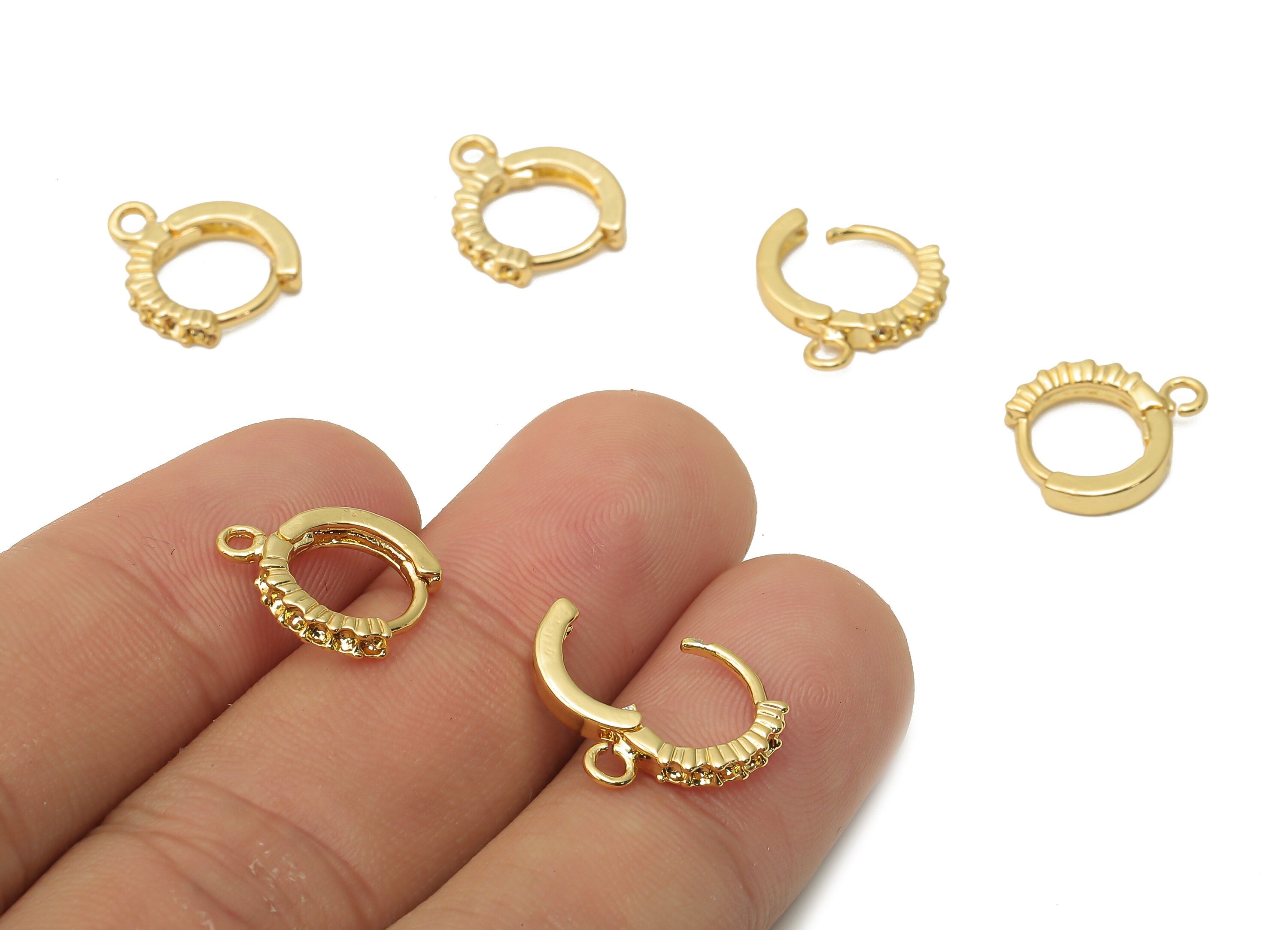 Brass Round Earrings Clasps - Brass zigzag Earrings - Huggie Hoop Earring With Loop - 18K Real Gold Plated - 13.73x12.5x2.1mm - RGP4963 - DOMEDBAZAAR