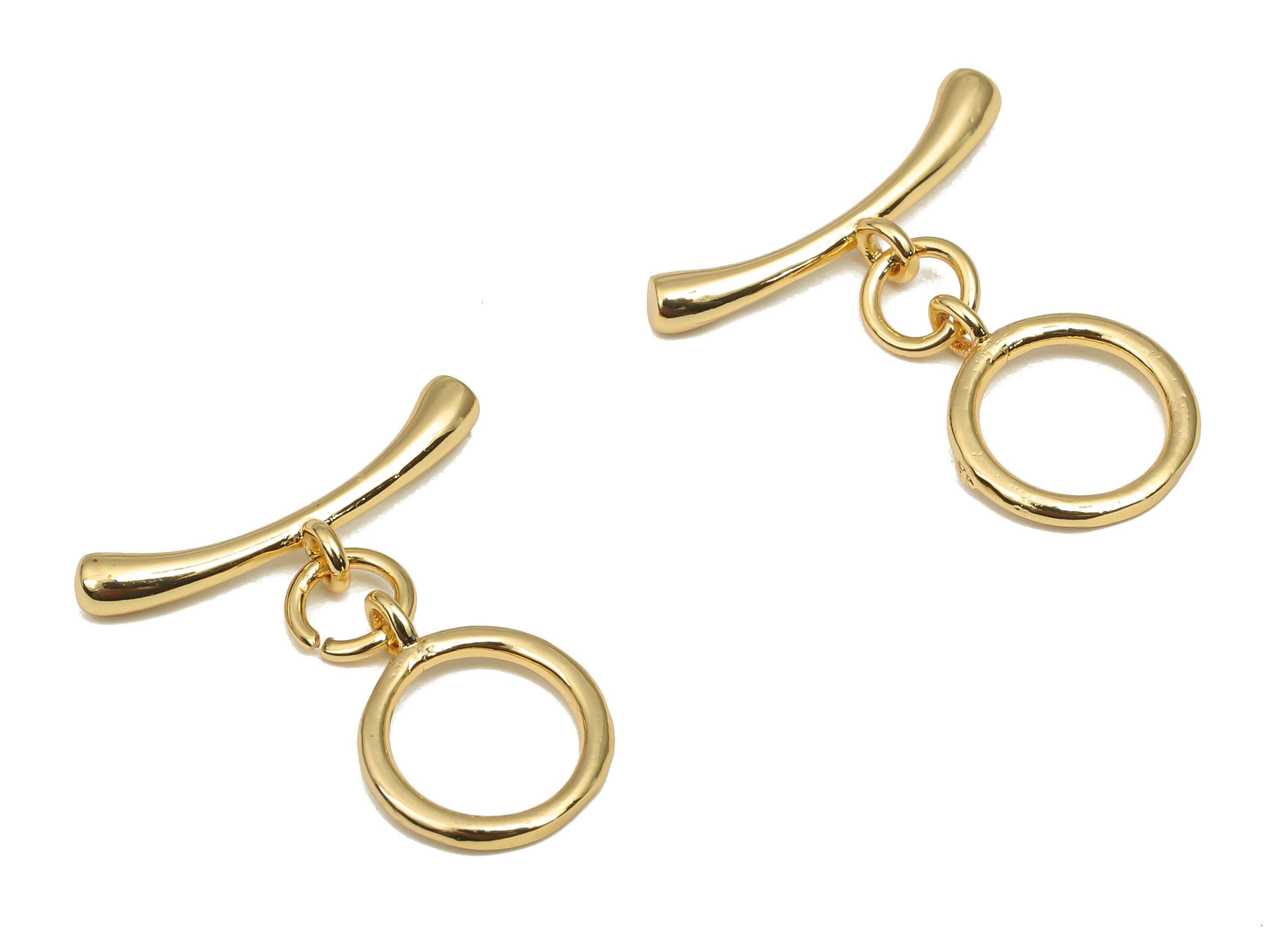 Brass Toggle Clasps - Gold Round Hoop Toggle Clasp - Toggle Necklace - 18K Real Gold Plated Brass - Bracelet Clasp - 20.4x18.5x2.3 - RGP4580 - DOMEDBAZAAR