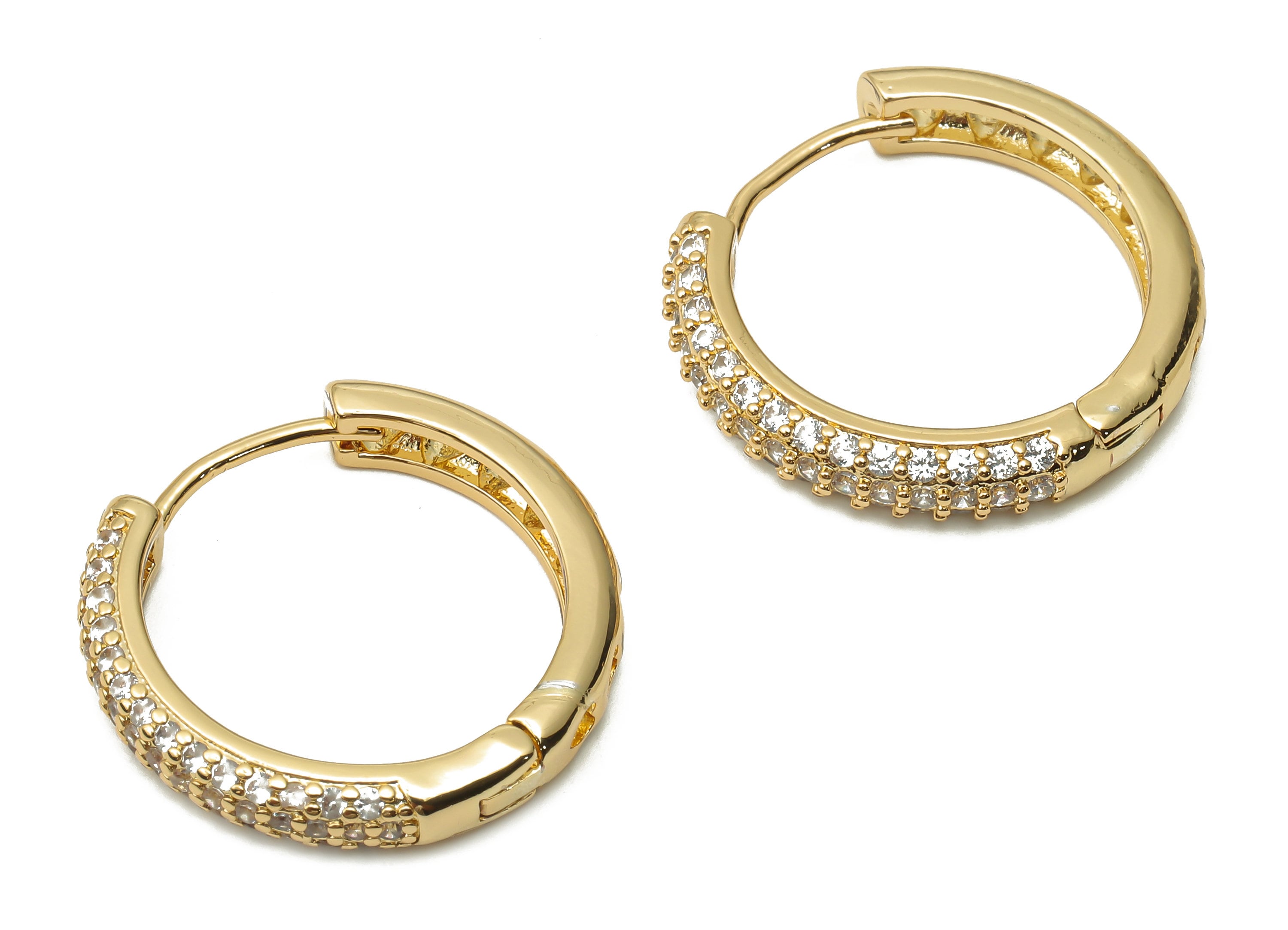 Brass Round Huggie Hoop Earrings - Brass Huggie Hoop With Zircons - Brass Circle Stud - 18K Real Gold Plated –24.2x24.2x1.4mm - RGP4965 - DOMEDBAZAAR