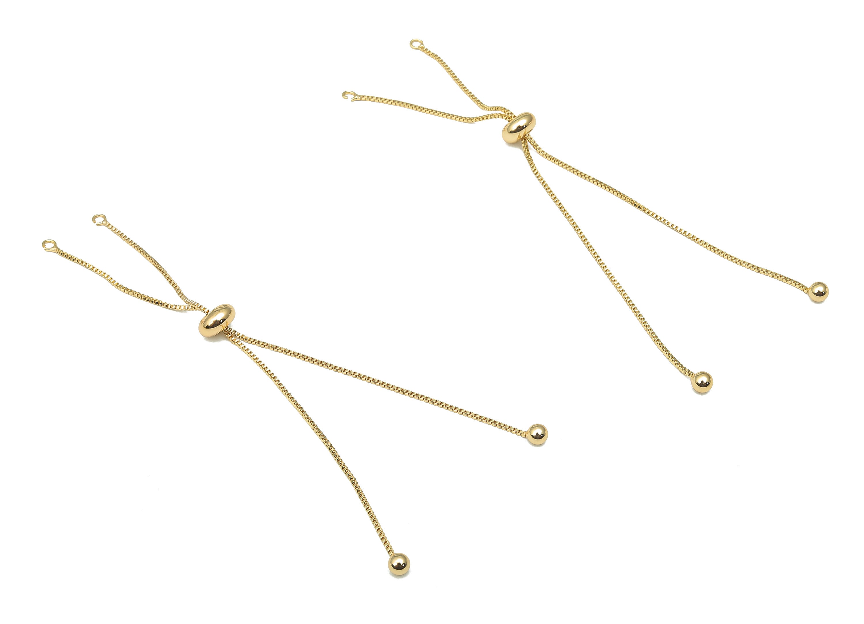 18K Real Gold - Sliding Stopper Adjustable Bracelet With Beads - Box Chain - Half Finished - Cube Chain - 113.22x8.15x4.02mm - RGP4581 - DOMEDBAZAAR