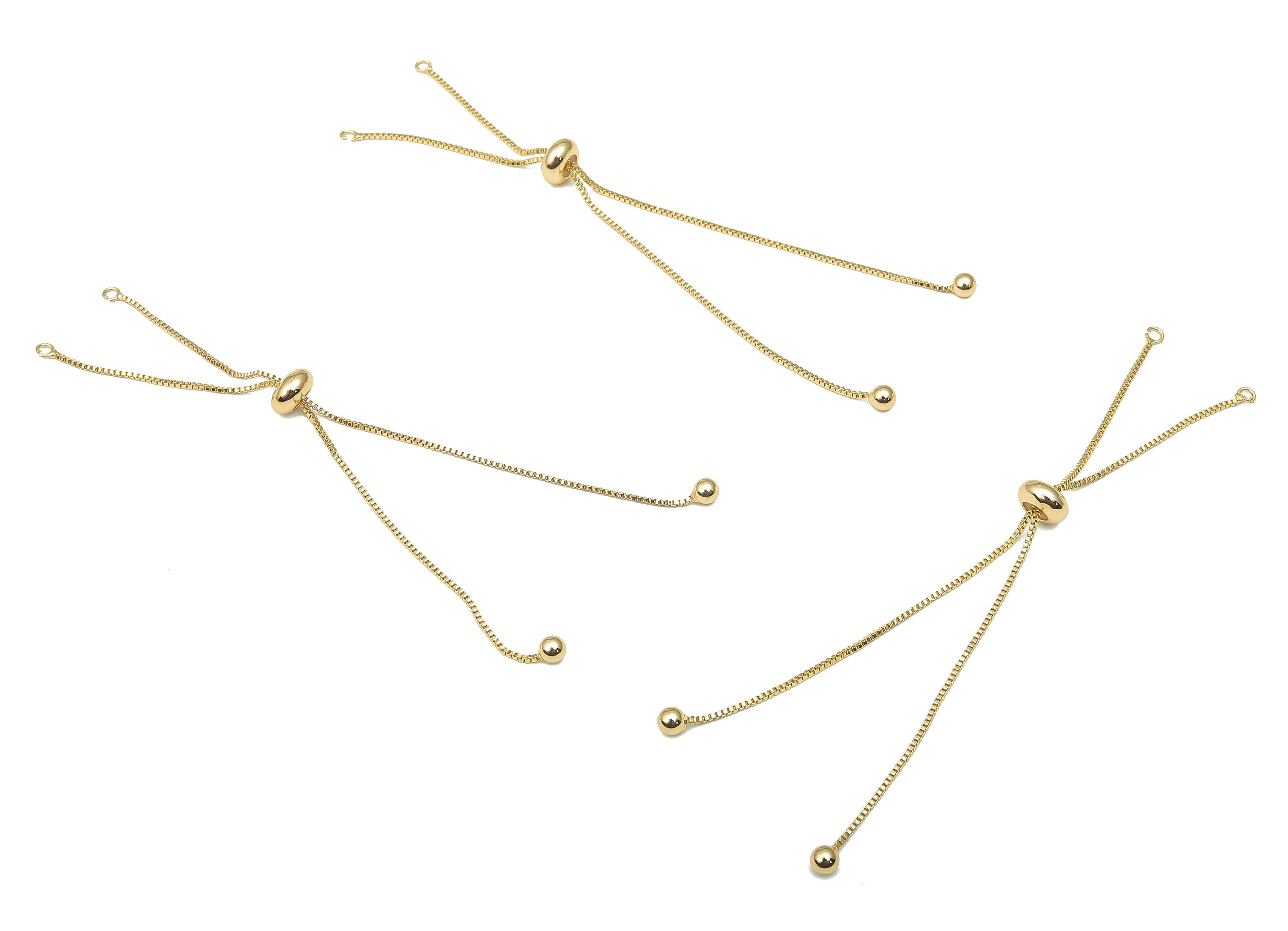 18K Real Gold - Sliding Stopper Adjustable Bracelet With Beads - Box Chain - Half Finished - Cube Chain - 113.22x8.15x4.02mm - RGP4581 - DOMEDBAZAAR