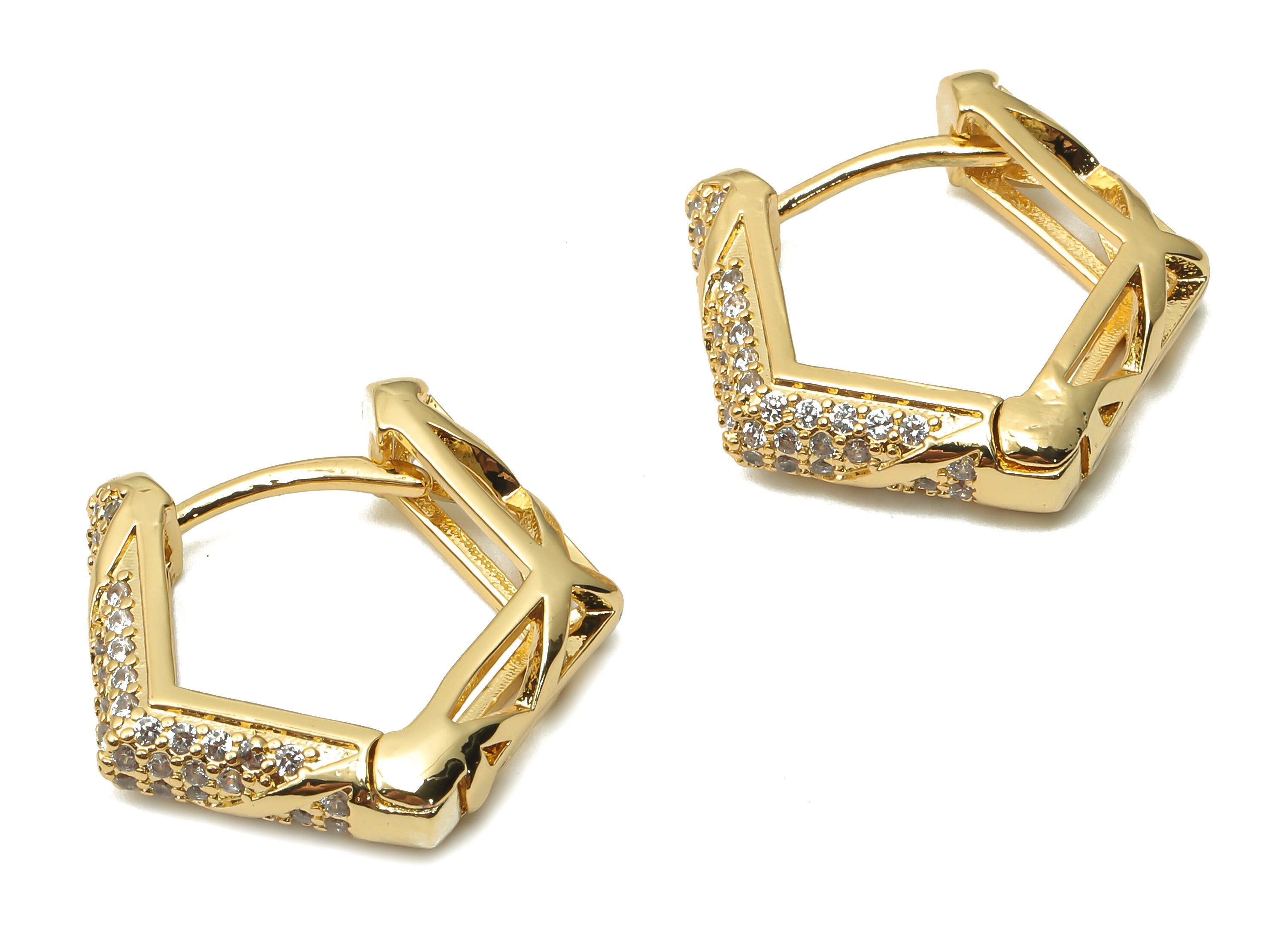Brass Pentagon Huggie Hoop Earrings - Brass Huggie Hoop Earrings - Geometric Thick Hoop - 18K Real Gold Plated -21.21x20.94x1.43mm - RGP4966 - DOMEDBAZAAR