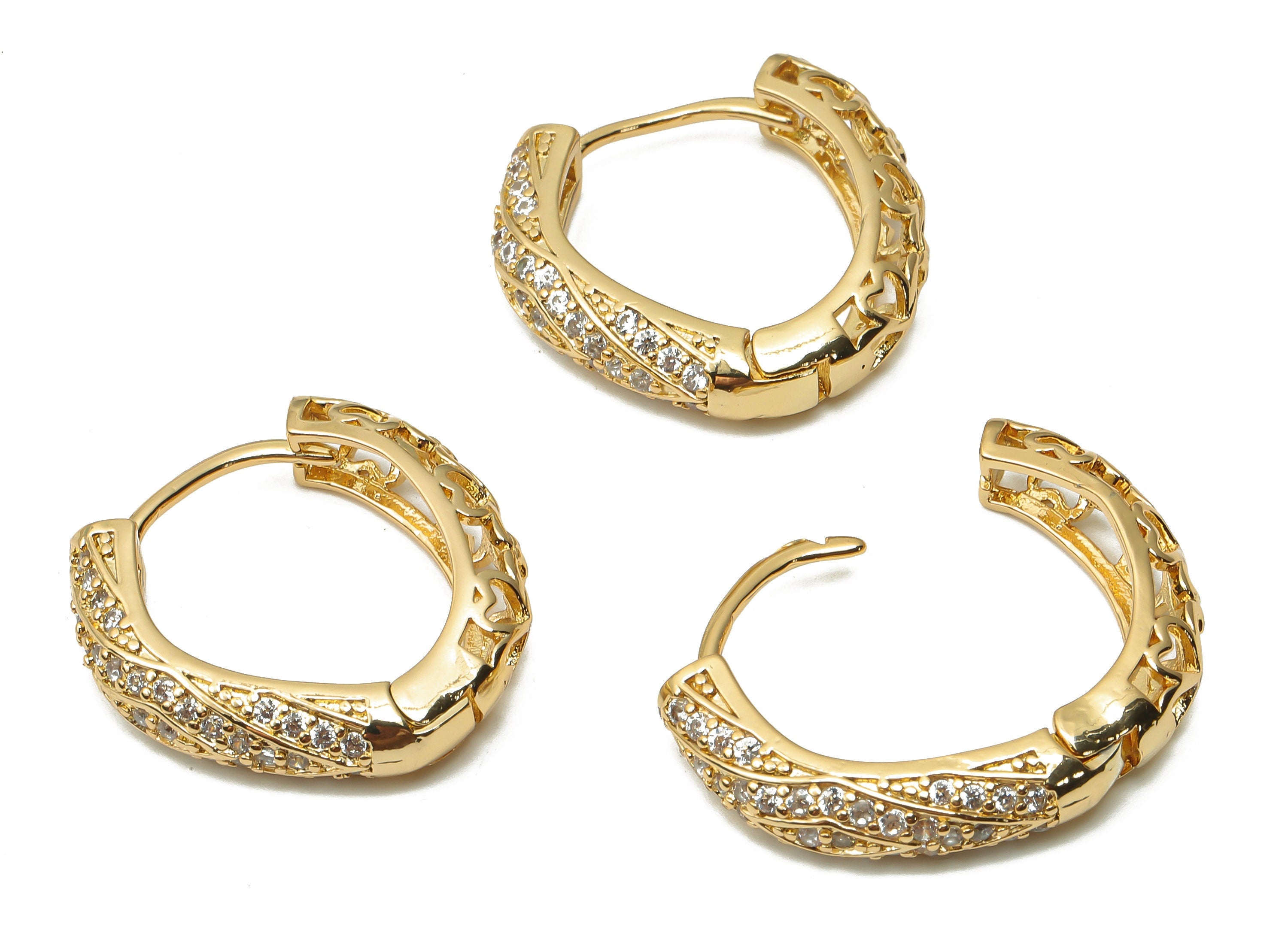 Brass Round Huggie Hoop Earrings with Zircons - Brass Thick Hoop Earrings - Huggie Hoop - 18K Real Gold Plated - 23.7x22.83x2mm - RGP4967 - DOMEDBAZAAR
