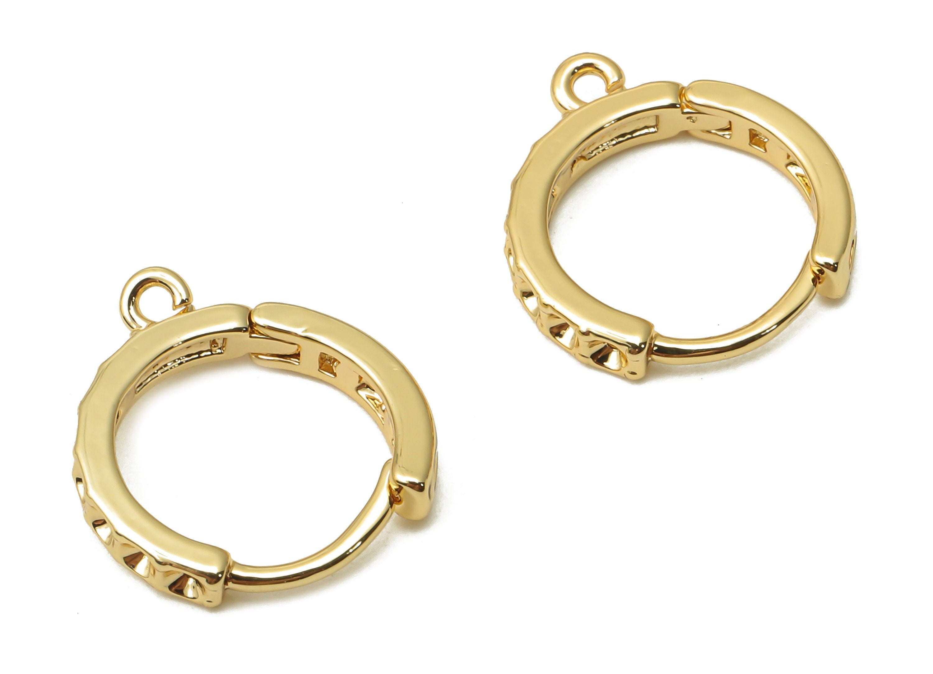 Brass Round Earring Clasps - Brass Circle Huggie Hoop with Loop - Brass Dot Earring - 18K Real Gold Plated - 15.34x13.84x2.3mm - RGP4969 - DOMEDBAZAAR