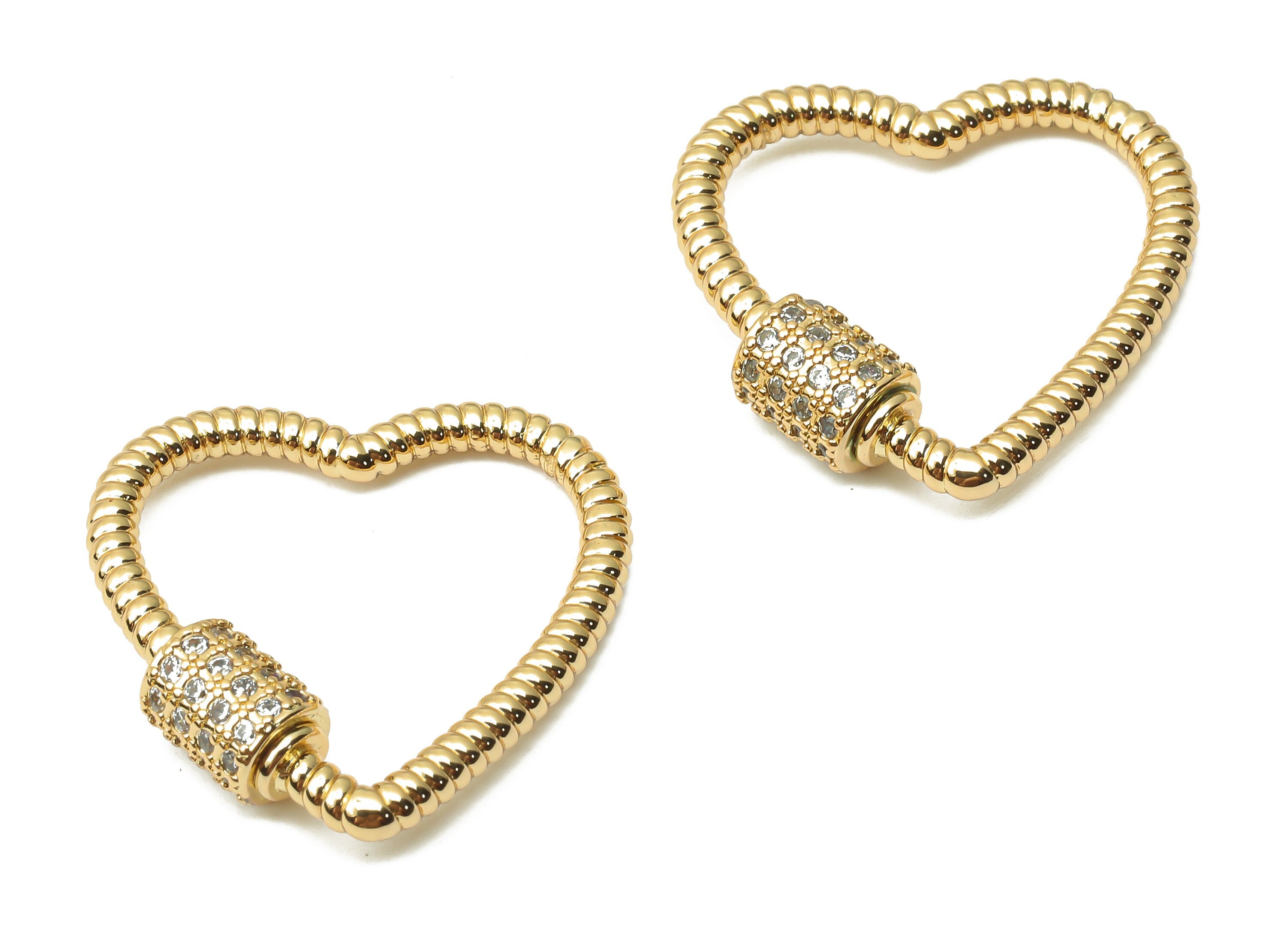 Brass Heart Screw Clasp Earring With Zircon - Twisted Turnbuckle Lock - Carabiner Earring - 18K Real Gold Plated -23.46x23.35x2.05mm-RGP4970 - DOMEDBAZAAR