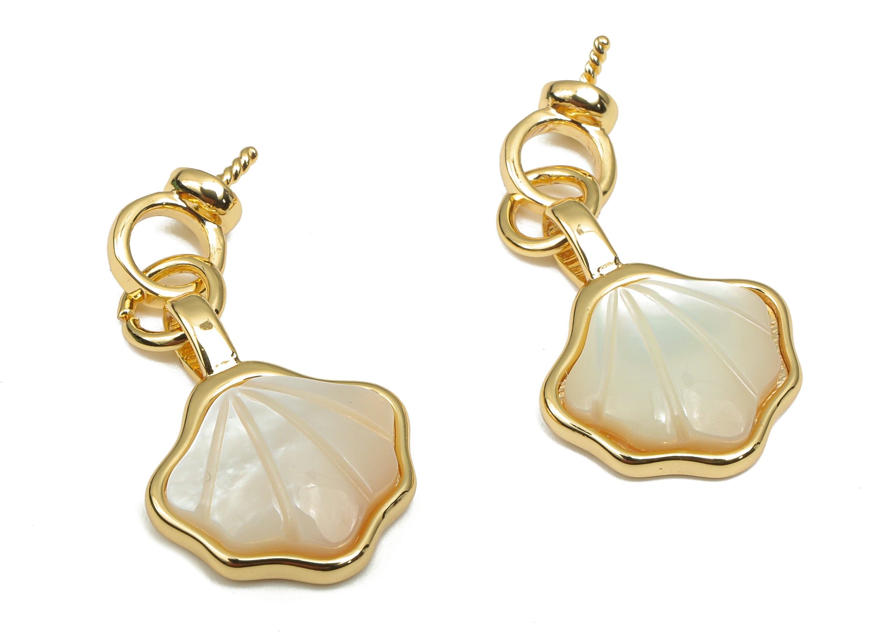 Brass Earring Charm - Brass Sea Shell Charm - Gold MOP Shell Pendant - 18K Real Gold Plated Brass - Necklace - 23.61x12.43x3.86mm - RGP4589 - DOMEDBAZAAR