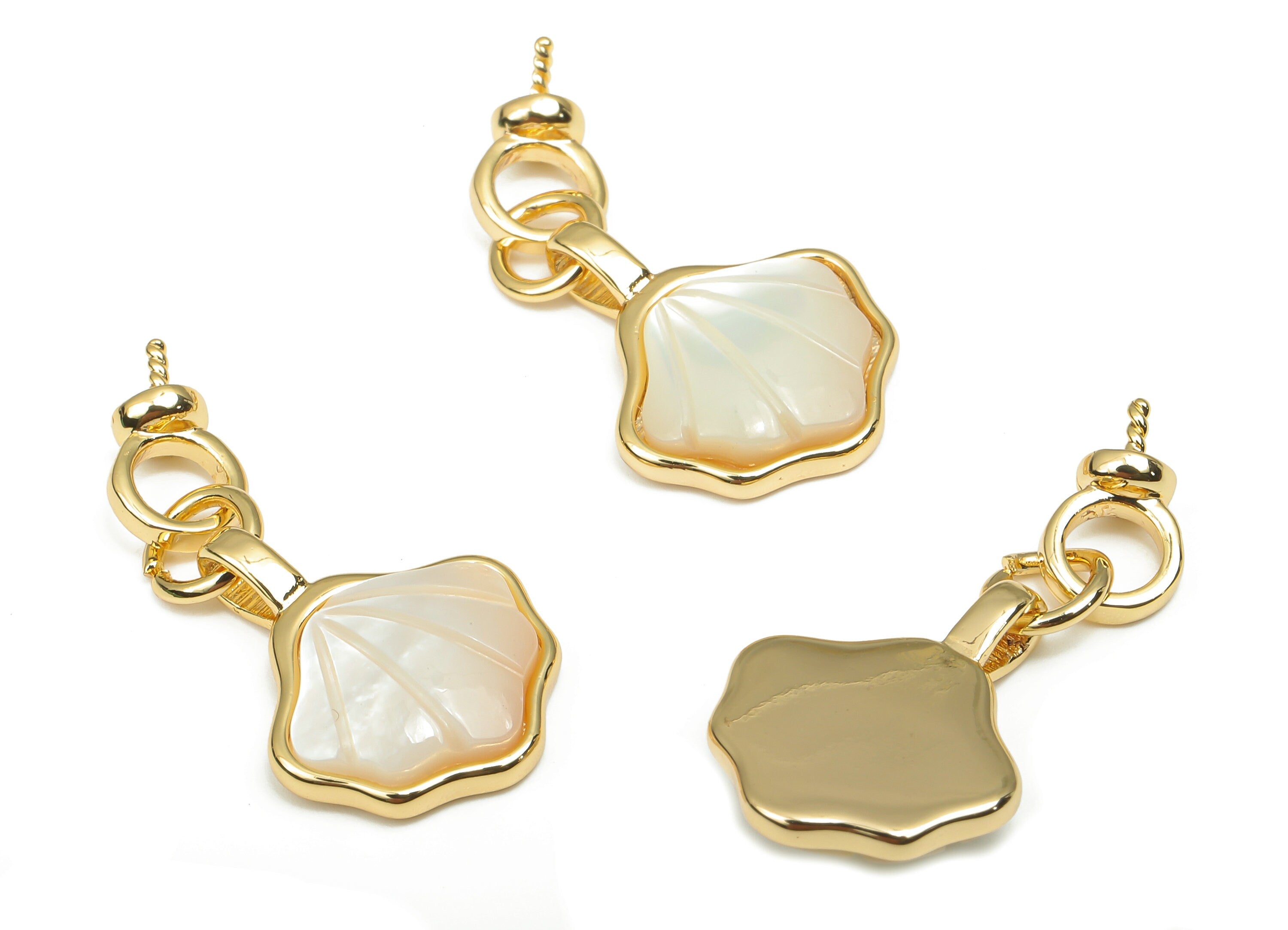 Brass Earring Charm - Brass Sea Shell Charm - Gold MOP Shell Pendant - 18K Real Gold Plated Brass - Necklace - 23.61x12.43x3.86mm - RGP4589 - DOMEDBAZAAR