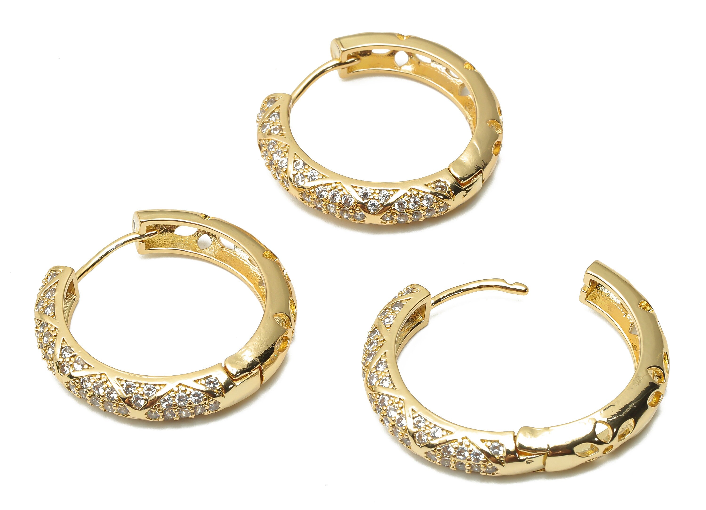 Brass Textured Huggie Hoop Earring- Brass Circle Huggie Hoop - Huggie Hoops - Earrings Stud- 18K Real Gold Plated - 29.3x29.3x3.5mm -RGP4979 - DOMEDBAZAAR