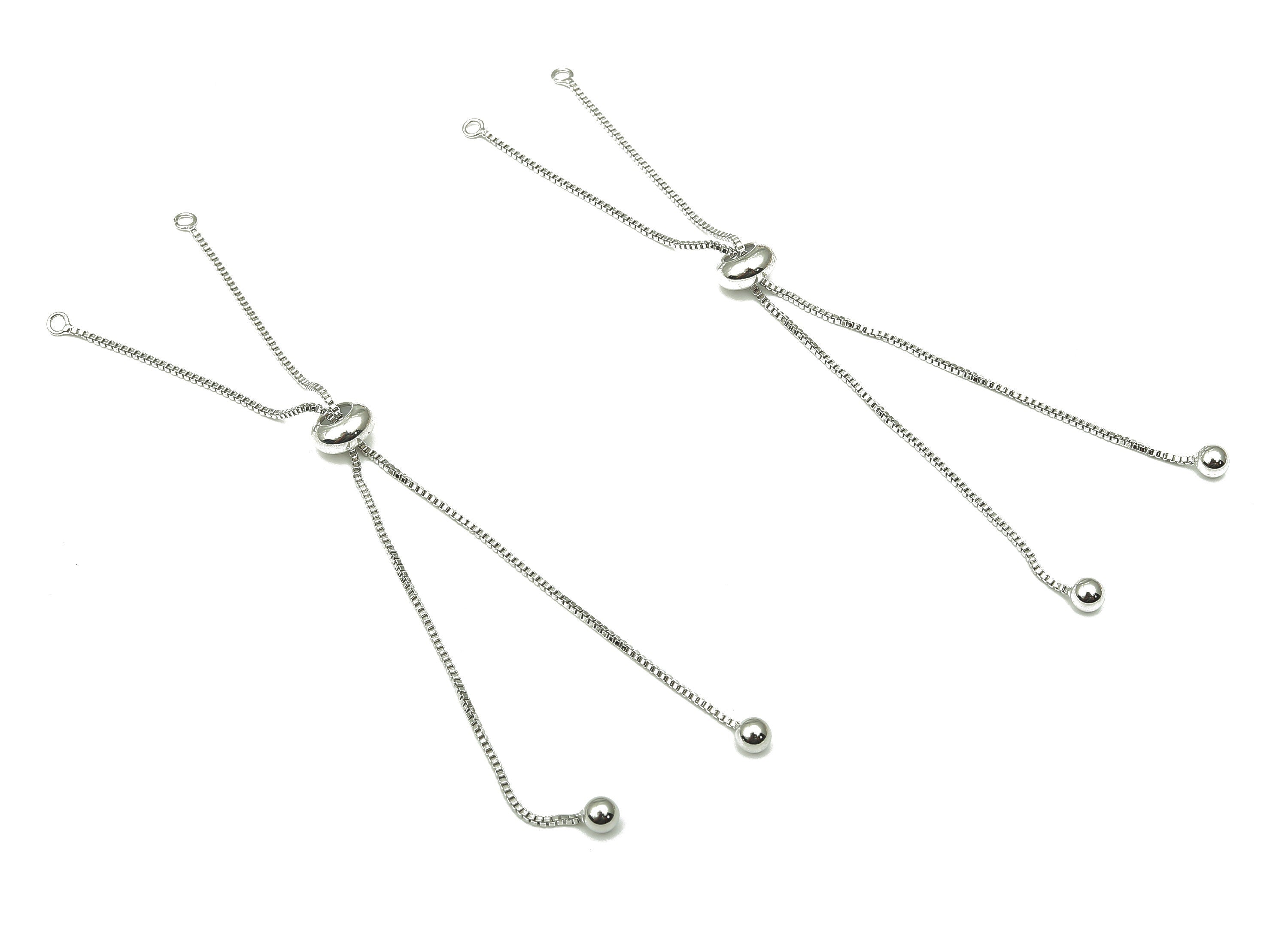 18K White Gold - Sliding Stopper Adjustable Bracelet With Beads - Box Chain - Half Finished - Cube Chain - 113.22x8.15x4.02mm - RGP4581S - DOMEDBAZAAR