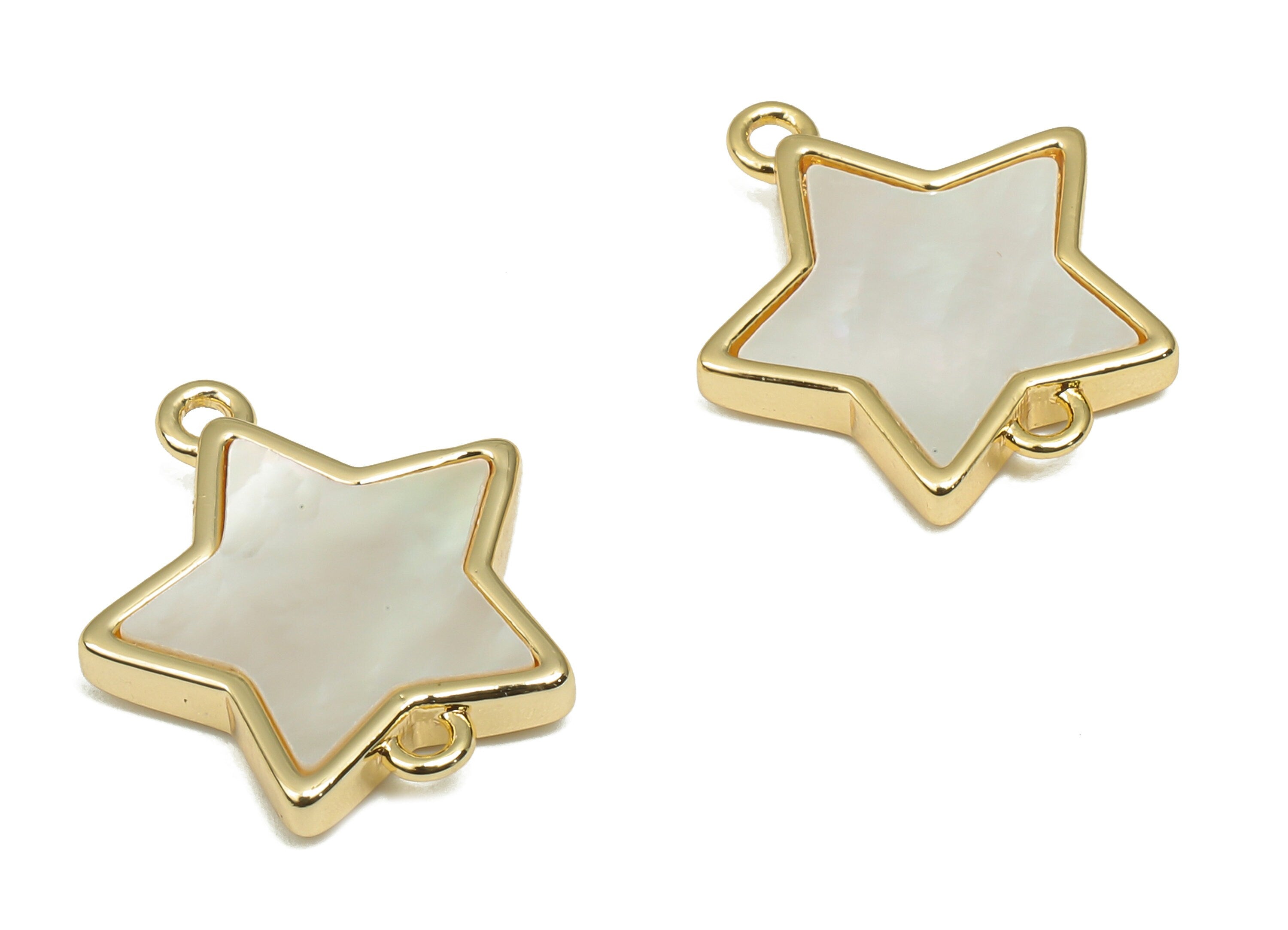 Brass Star Connectors - Brass MOP Shell Zircon Connector - 18K Real Gold Plated Brass - For Necklace - For Bracelet - 17x15.4x2.9mm -RGP4590 - DOMEDBAZAAR